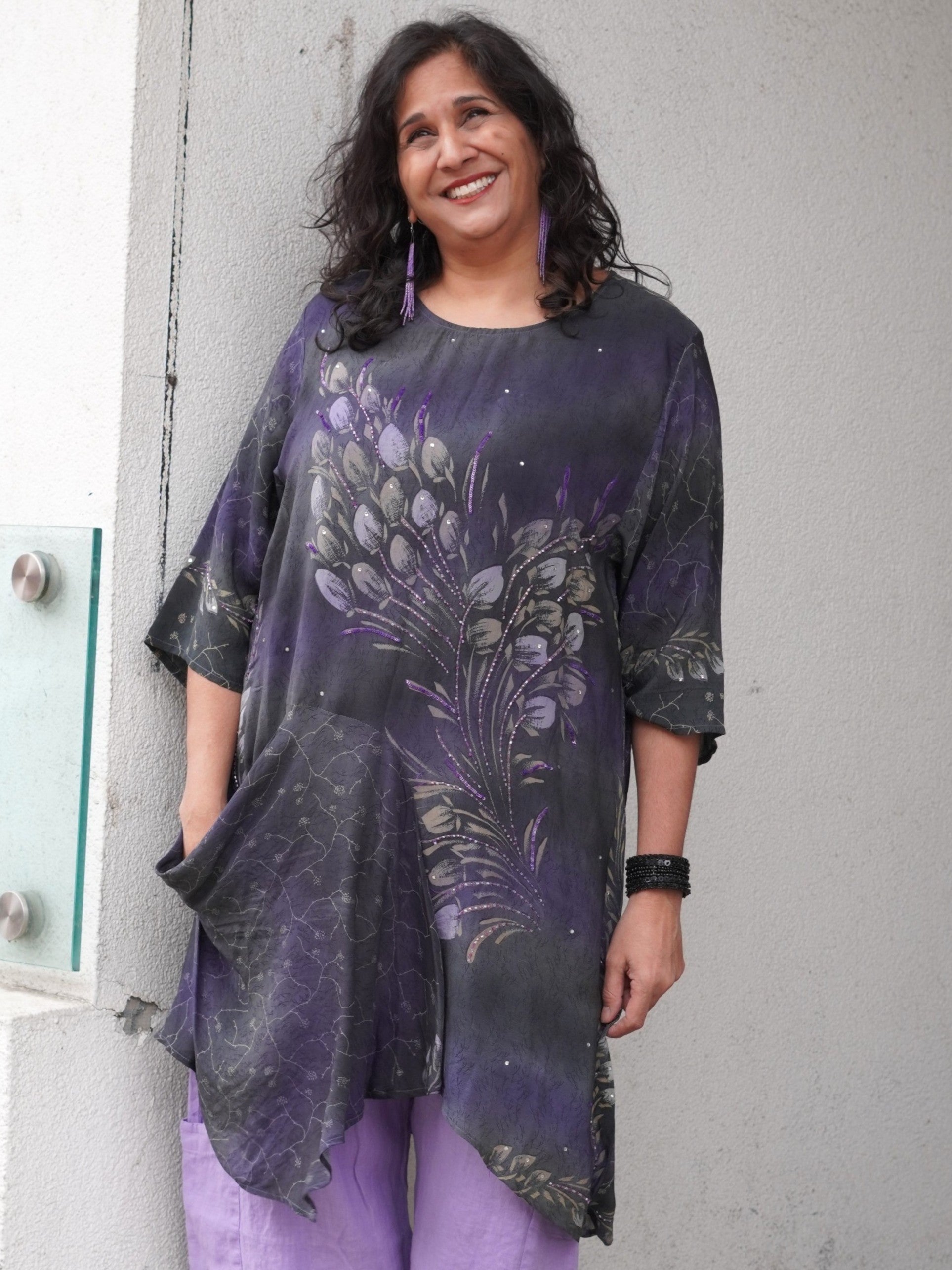 PRC6546 Avatar Pure Silk Self Pocket Tunic Dress