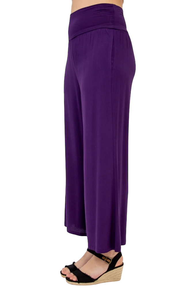 Aubergine Bamboo/Linen Landon Capri Pant by Blue Sky Clothing Co – Handmade ethical Capris from sariKNOTsari using upcycled silk. Designed in Canada for travel and slow fashion, loved from Toronto to LA to Sydney. Featuring Zsiska, Bryn Walker and Artisan Leather coats by Rejean Pepin, Pepin designs