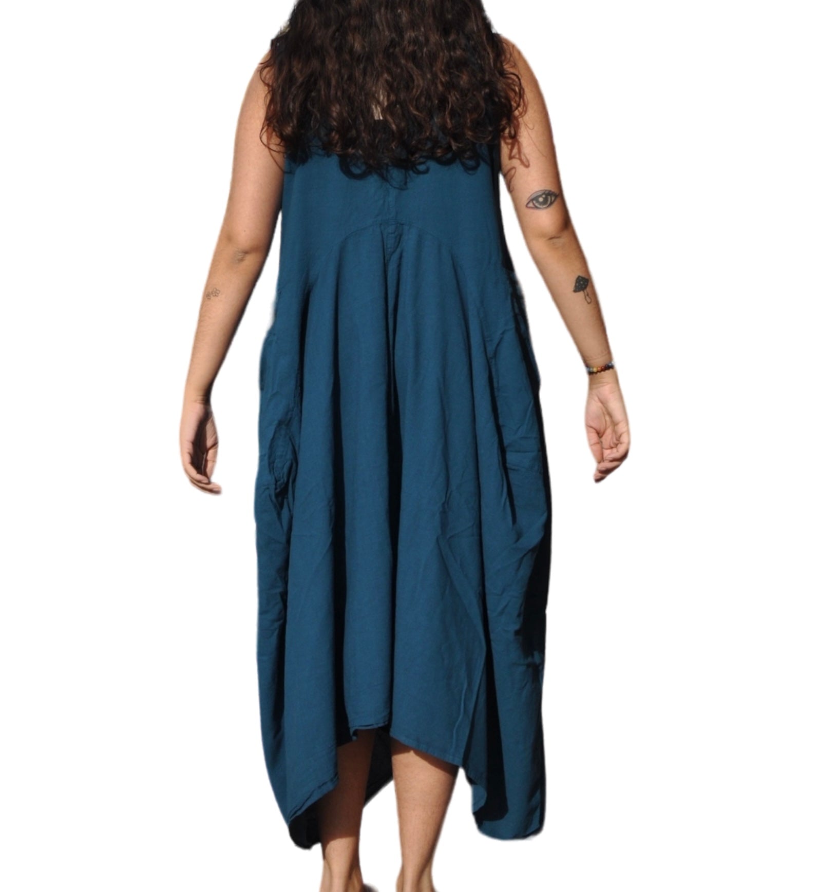 Teal Cotton Parachute Dress with Pockets by Creative Design – Handmade ethical Dress from sariKNOTsari using upcycled silk. Designed in Canada for travel and slow fashion, loved from Toronto to LA to Sydney. Featuring Zsiska, Bryn Walker and Artisan Leather coats by Rejean Pepin, Pepin designs