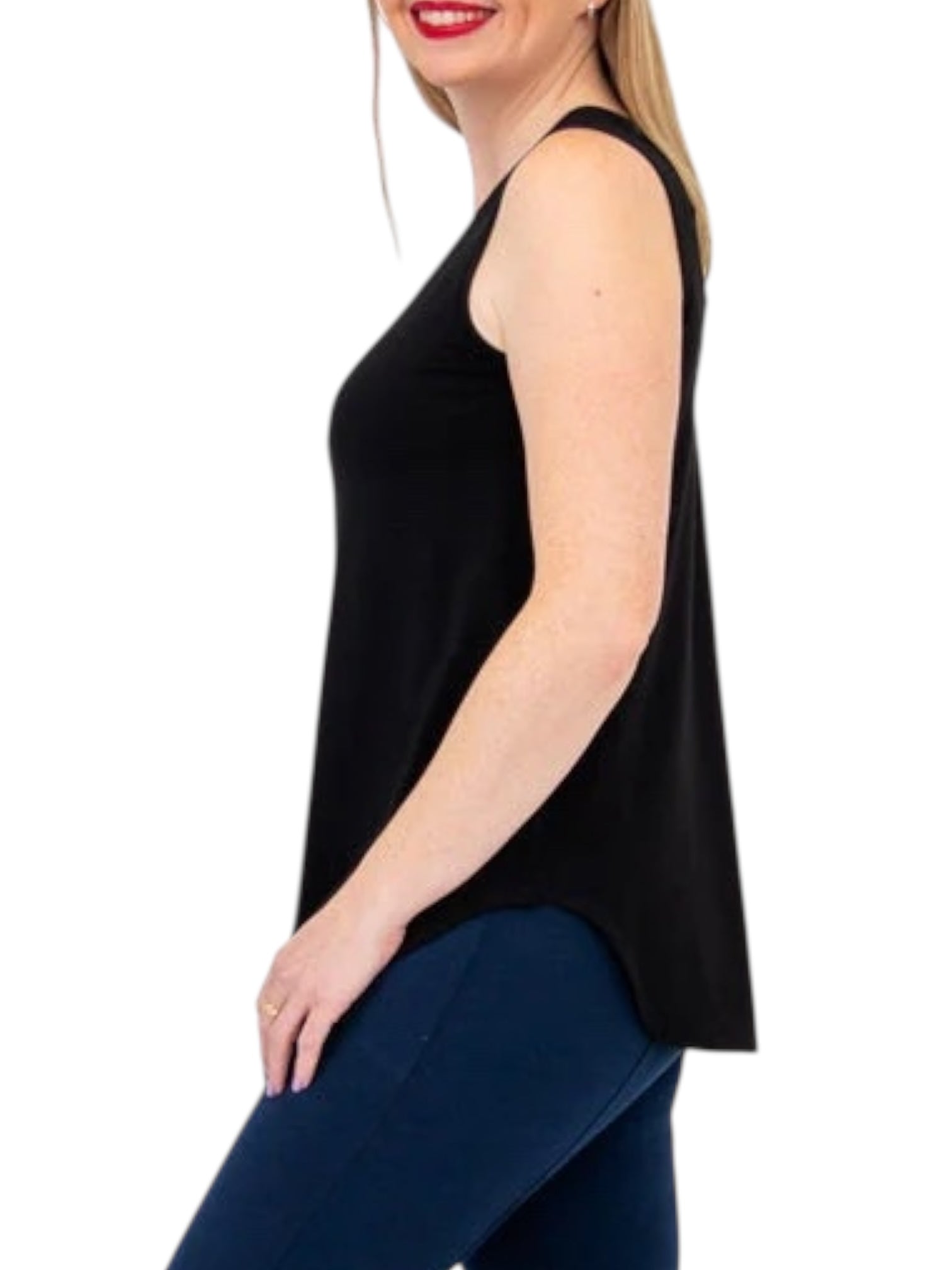 Black Bamboo Jazz Tank by Blue Sky Clothing Co – Handmade ethical Tank Top from sariKNOTsari using upcycled silk. Designed in Canada for travel and slow fashion, loved from Toronto to LA to Sydney. Featuring Zsiska, Bryn Walker and Artisan Leather coats by Rejean Pepin, Pepin designs