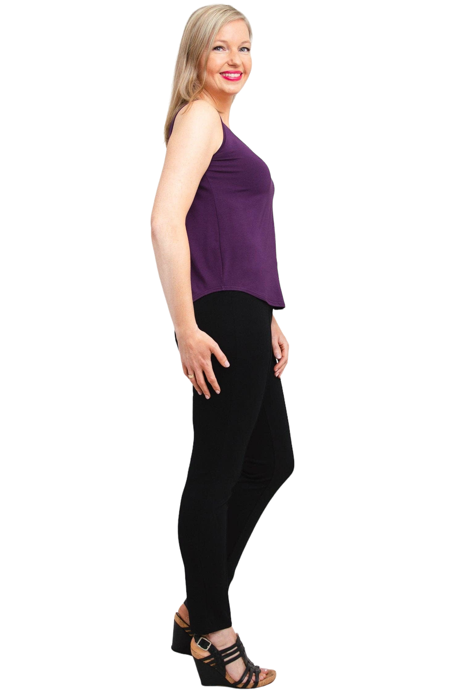 Purple Bamboo Ritzy Tank by Blue Sky Clothing Co – Handmade ethical Tank Top from sariKNOTsari using upcycled silk. Designed in Canada for travel and slow fashion, loved from Toronto to LA to Sydney. Featuring Zsiska, Bryn Walker and Artisan Leather coats by Rejean Pepin, Pepin designs
