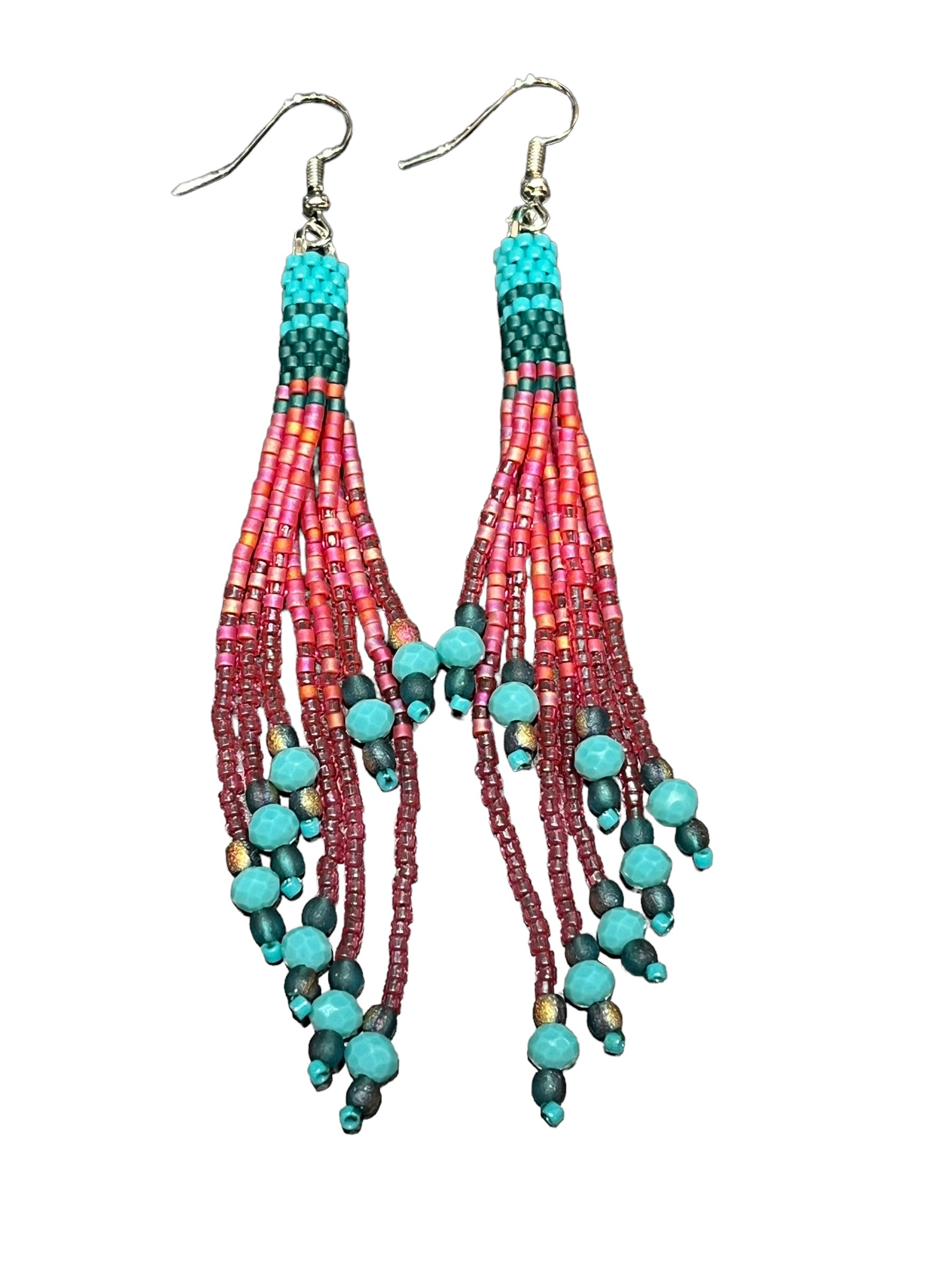 Tropics Mini Beaded Tassel Earrings by Beading Stardust – Handmade ethical from sariKNOTsari using upcycled silk. Designed in Canada for travel and slow fashion, loved from Toronto to LA to Sydney. Featuring Zsiska, Bryn Walker and Artisan Leather coats by Rejean Pepin, Pepin designs