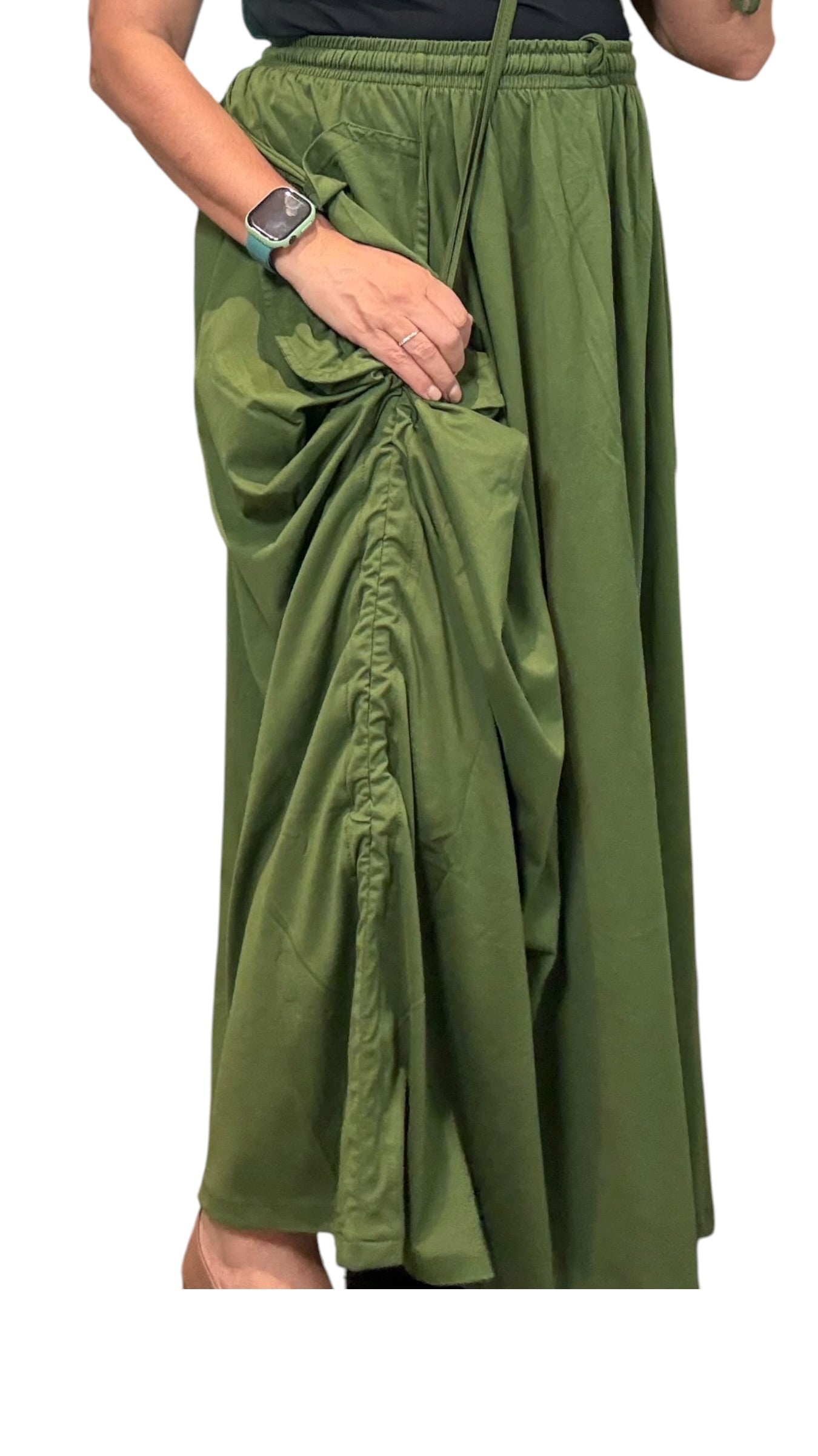 Leaf Green Cotton Jersey Tashi Versatile Pants/Skirt