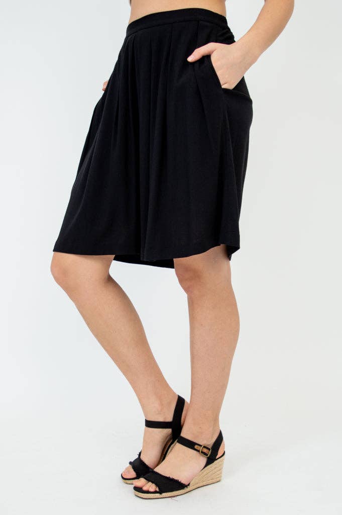 Black Velma Bamboo/Linen Shorts by Blue Sky Clothing Co – Handmade ethical Shorts from sariKNOTsari using upcycled silk. Designed in Canada for travel and slow fashion, loved from Toronto to LA to Sydney.