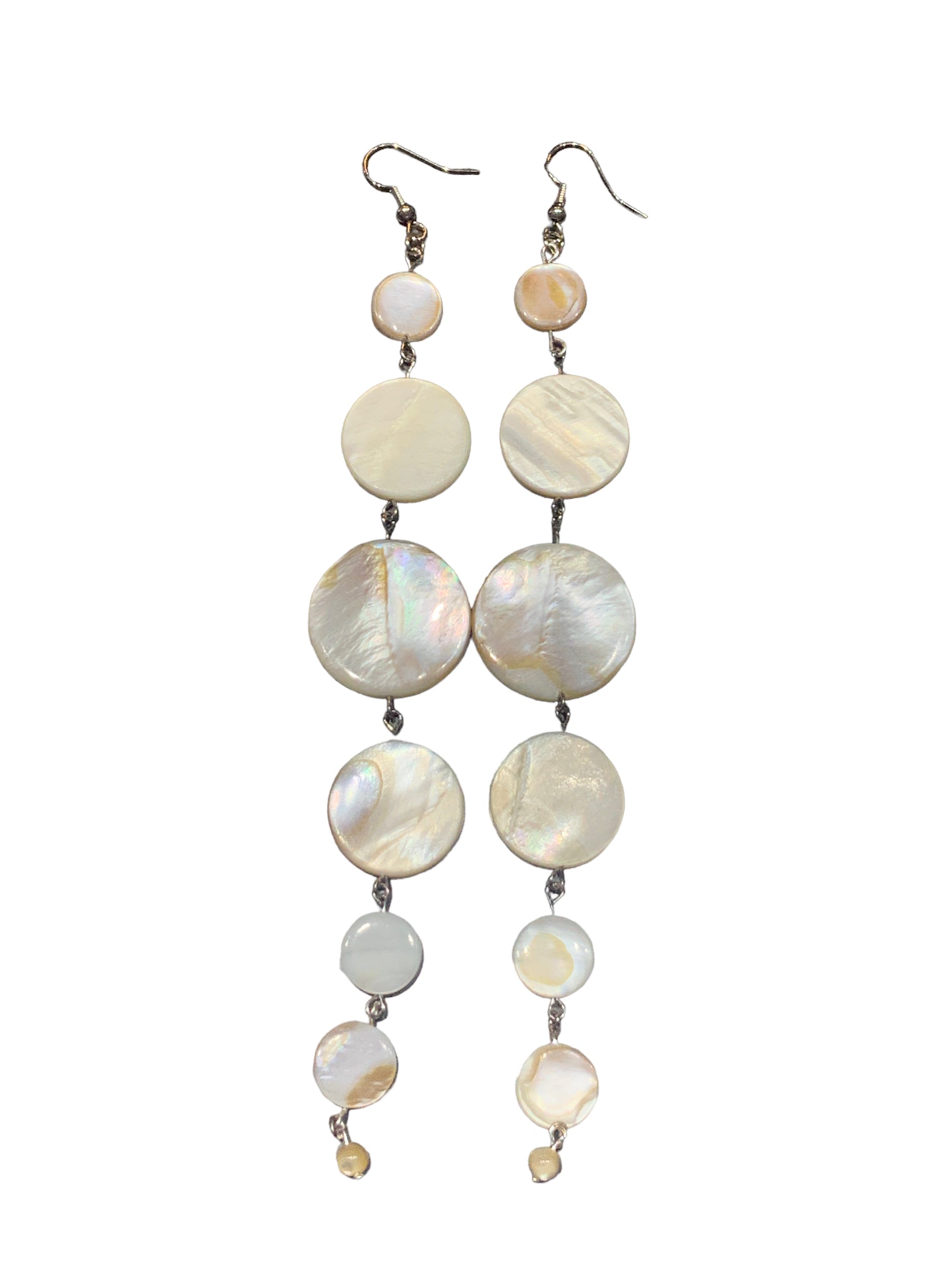 Shell Chandelier 7 Tier Earrings - Silvertone