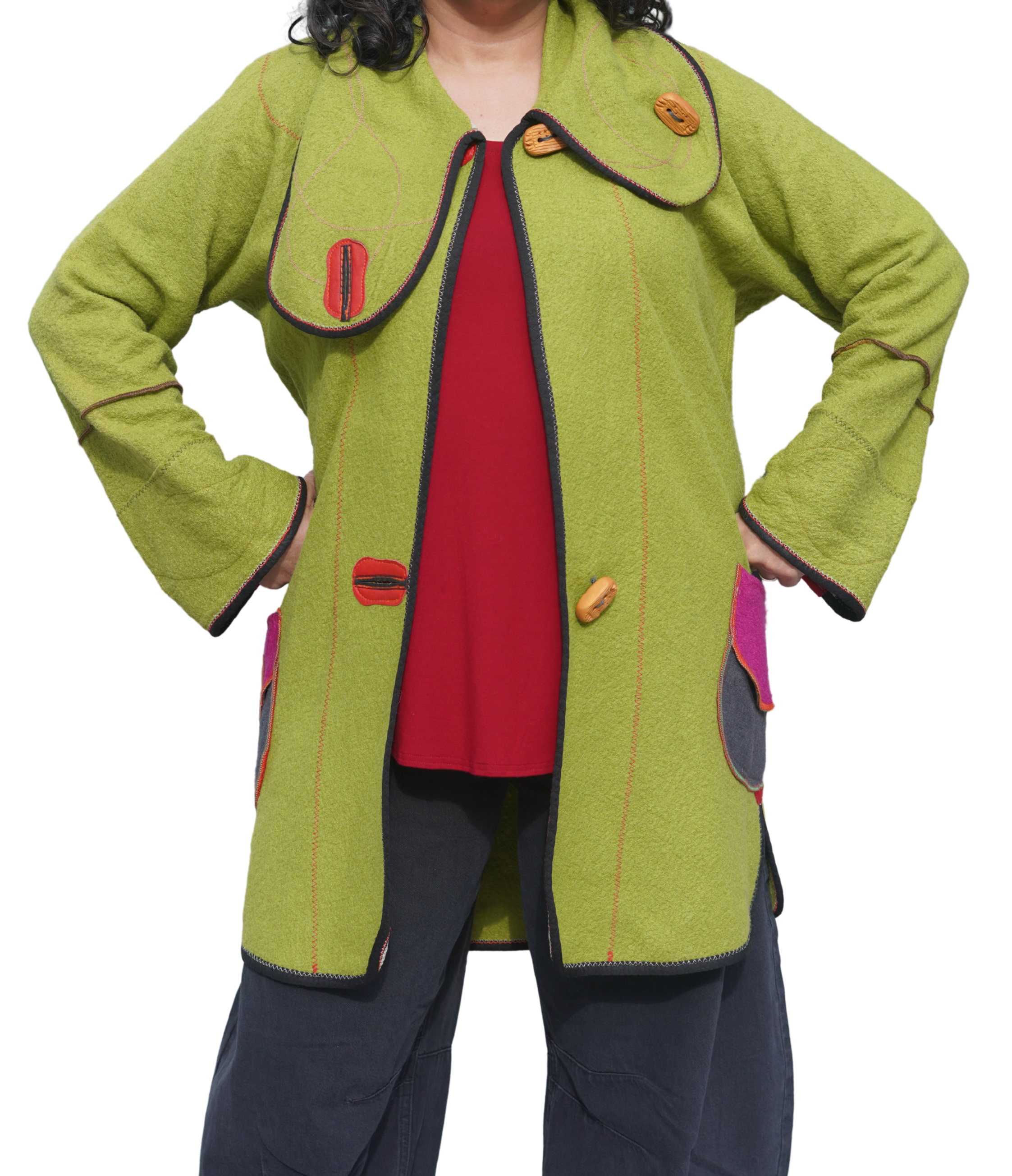 Multi-Colour Boiled Wool Coat with Performance Trim by Pepin Designs #21