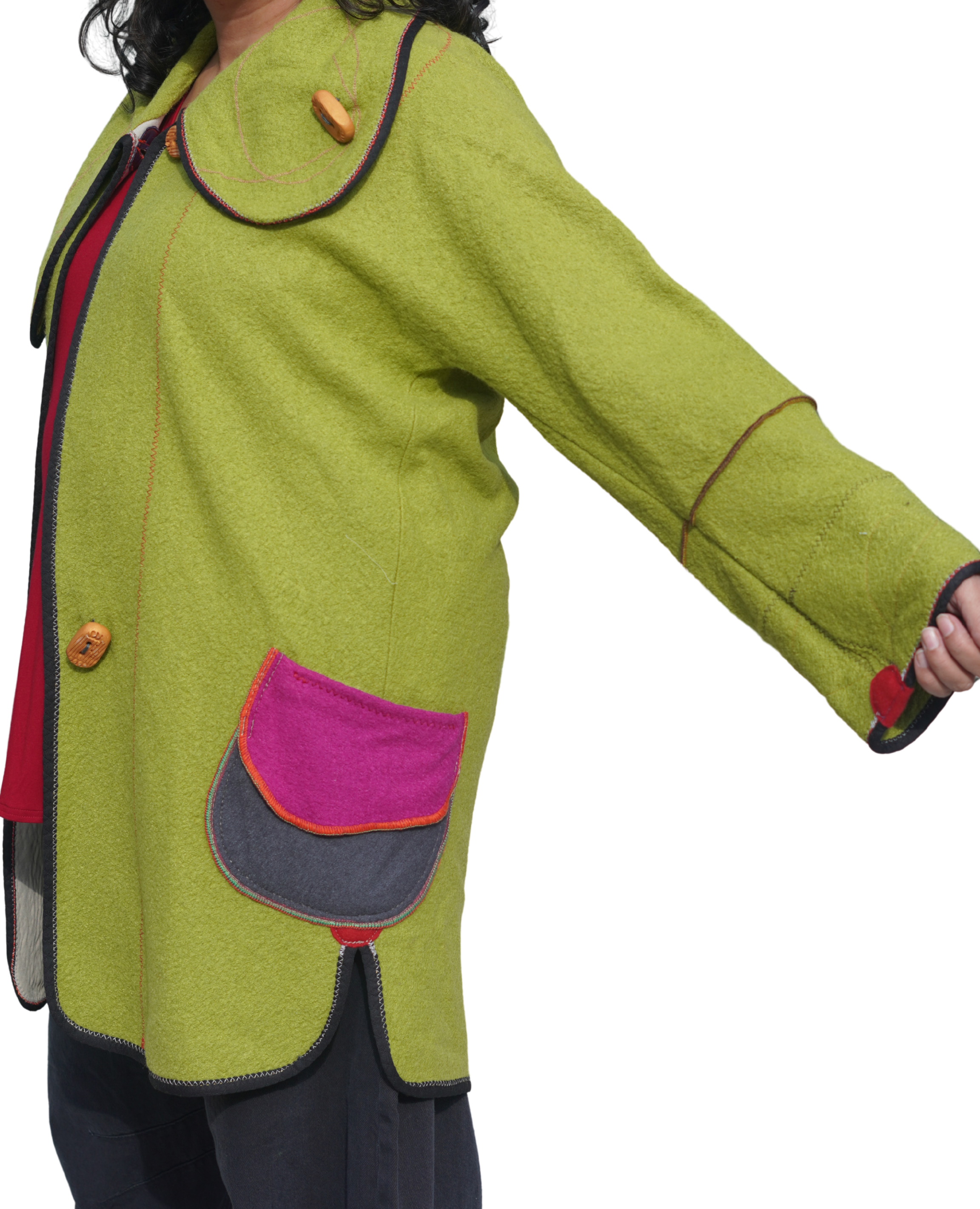 Multi-Colour Boiled Wool Coat with Performance Trim by Pepin Designs #21