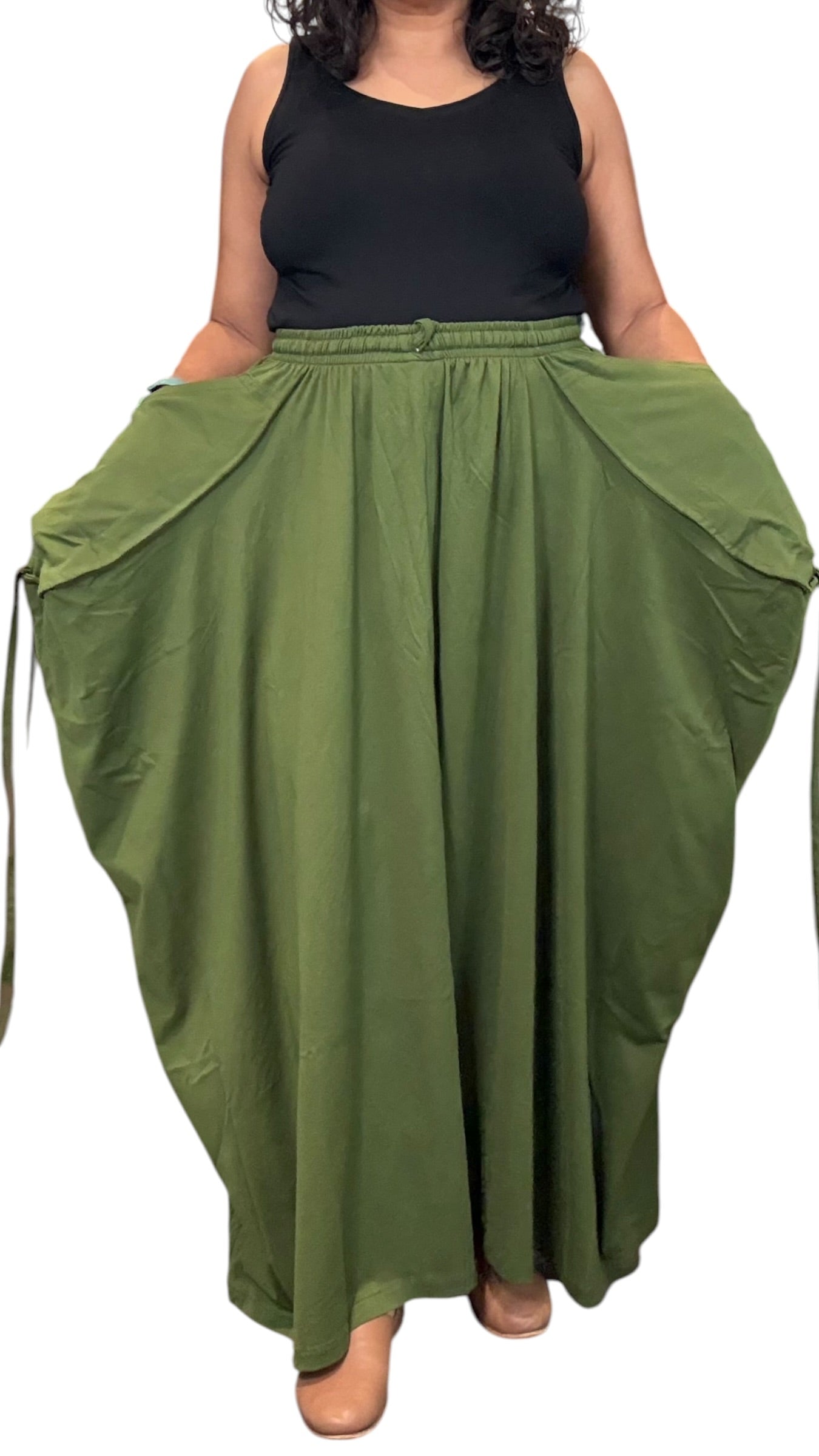 Leaf Green Cotton Jersey Tashi Versatile Pants/Skirt