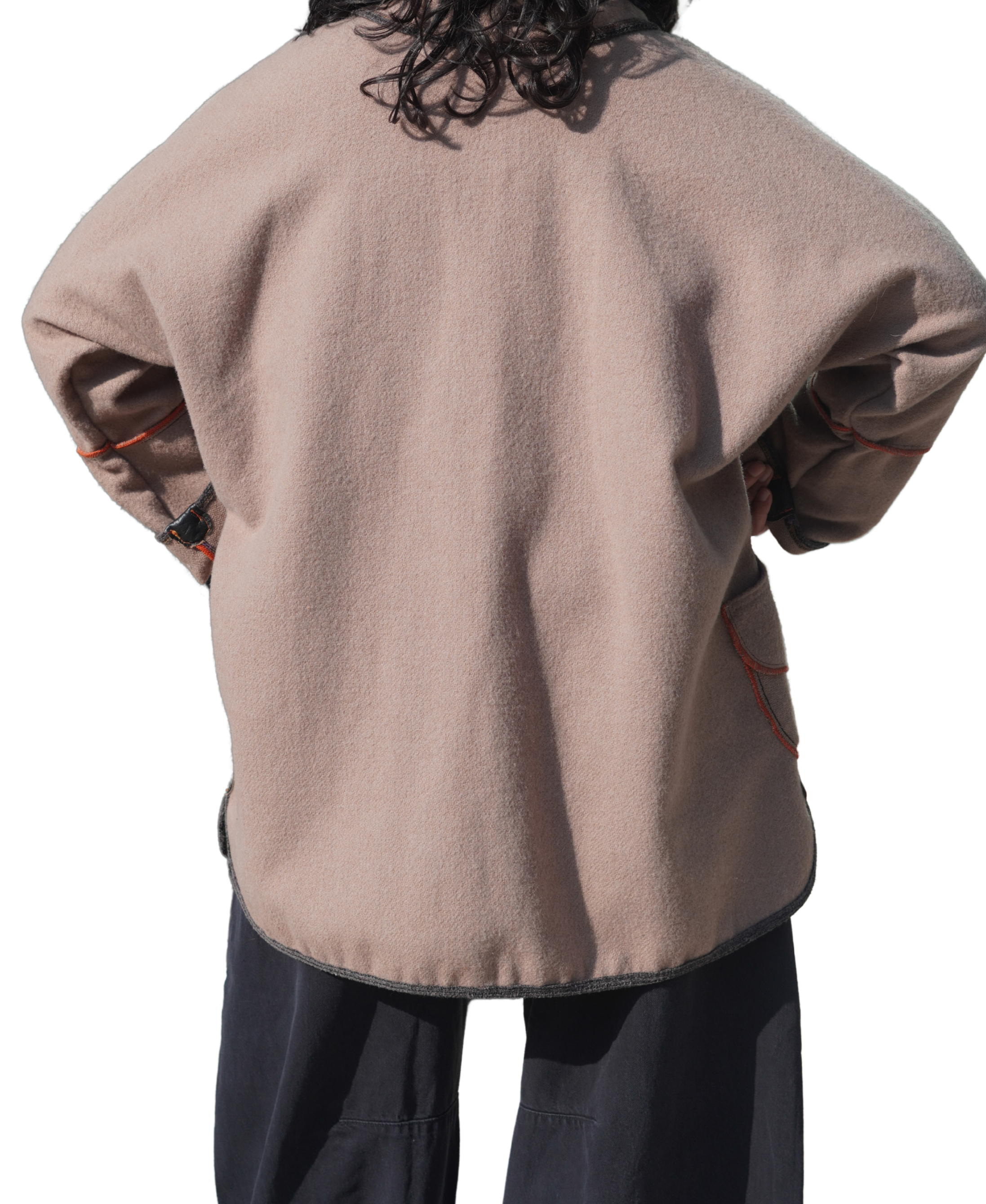 Taupe Textured Wool Coat with Orange Trim by Pepin Designs #25