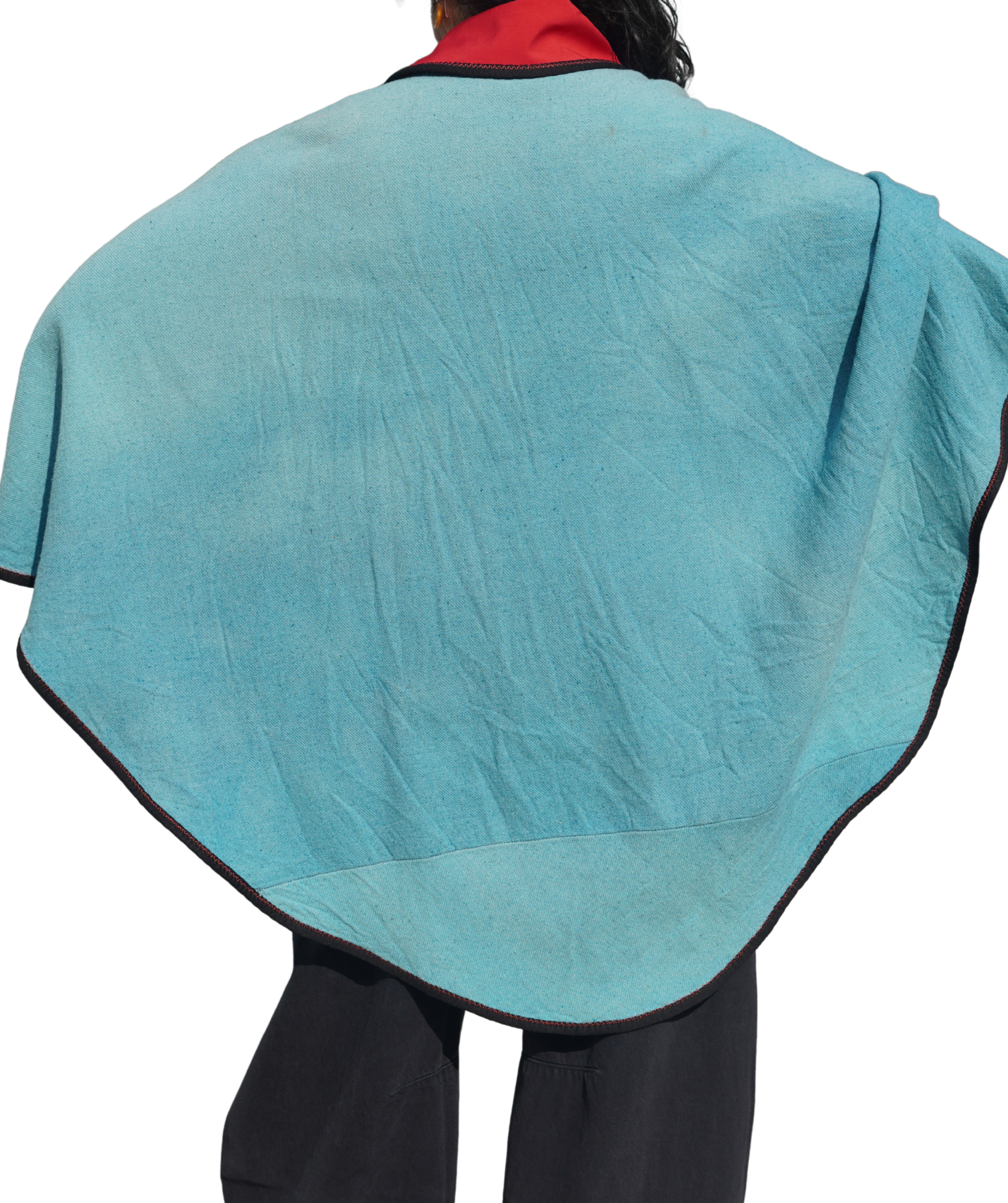 Sky Blue Wool Twill Cape with Red Performance Trim by Pepin Designs #24