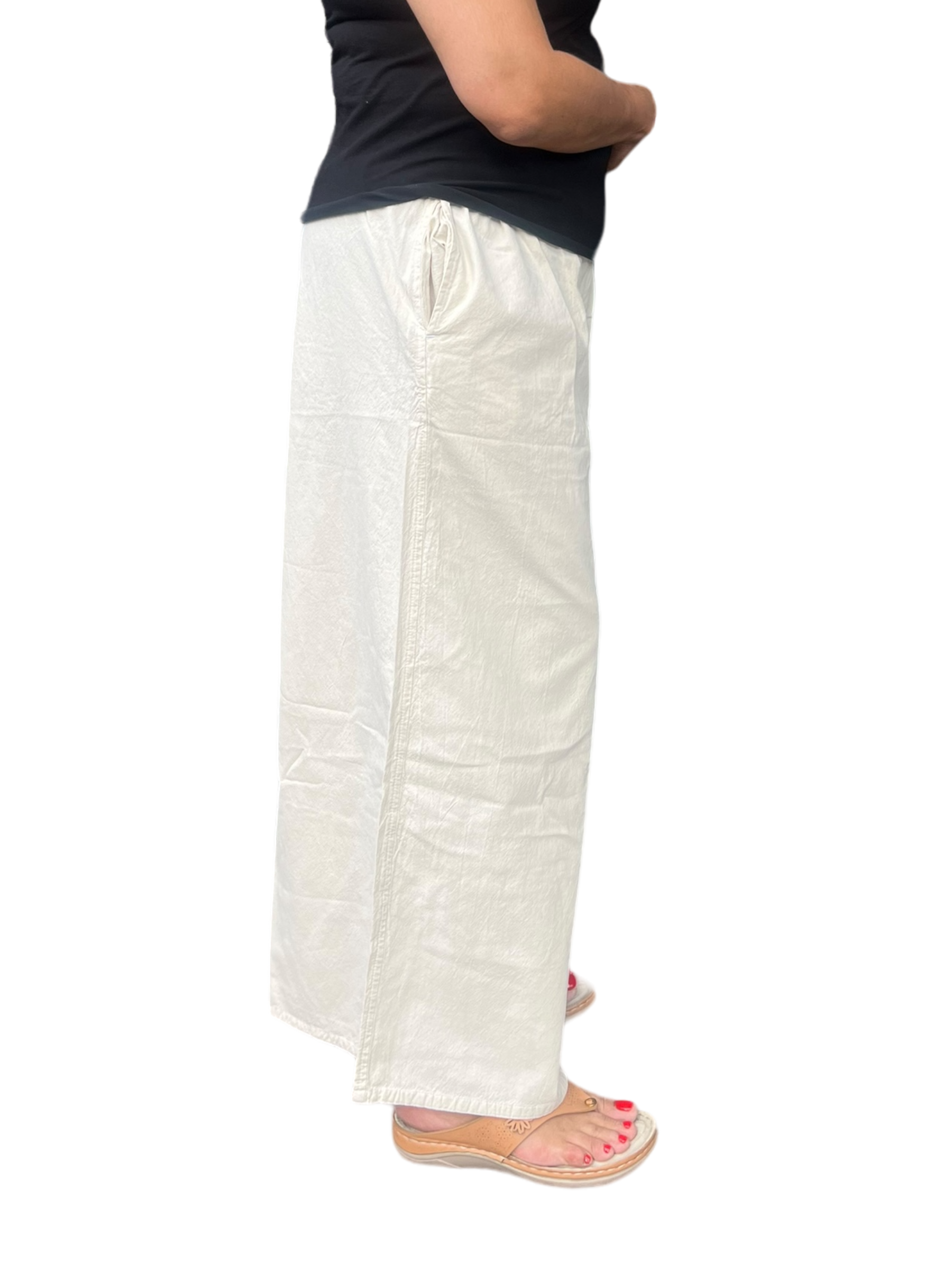 Cream Cotton Palazzo Pants by Creative Design – Handmade ethical Pants/Skirt from sariKNOTsari using upcycled silk. Designed in Canada for travel and slow fashion, loved from Toronto to LA to Sydney. Featuring Zsiska, Bryn Walker and Artisan Leather coats by Rejean Pepin, Pepin designs