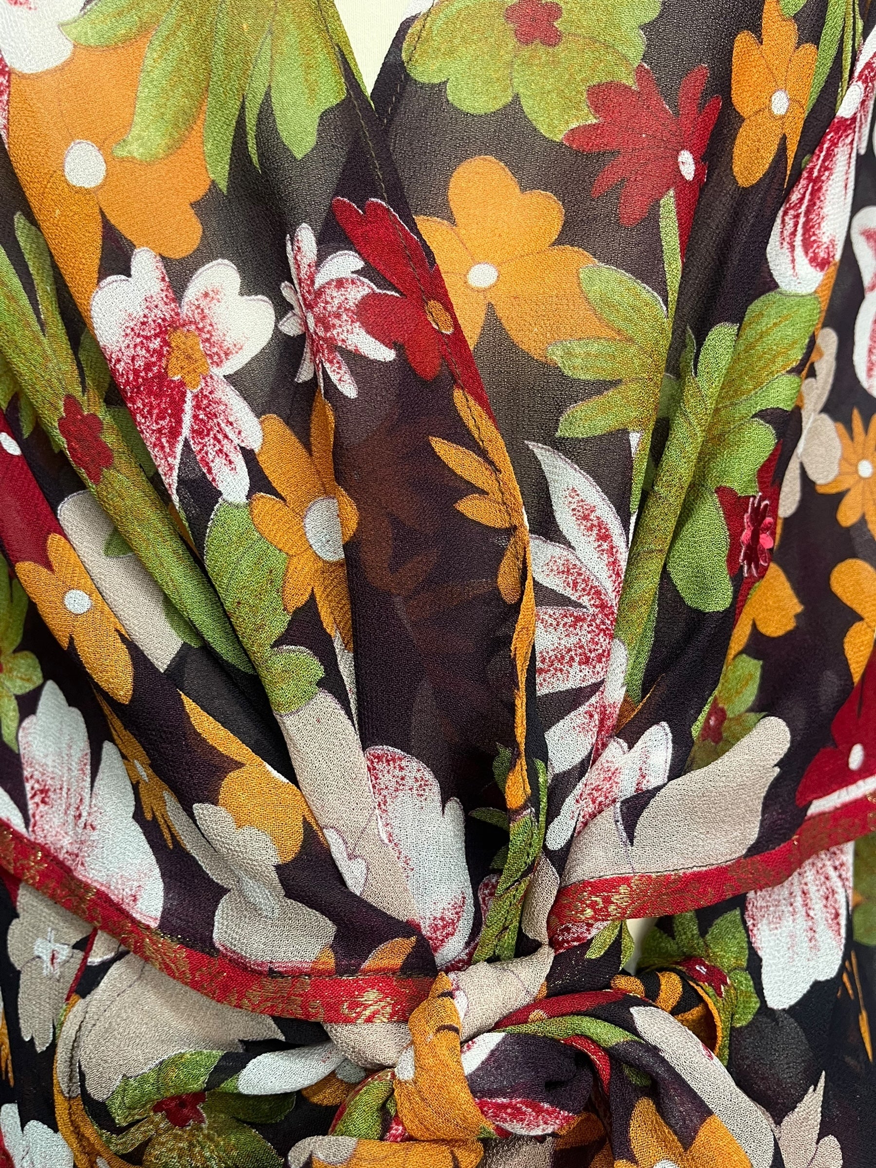 PRG8203 Sheer Avatar Long Pure Silk Kimono Sleeved Duster with Belt by DECEMBER2025 – Handmade ethical Long Kimono from sariKNOTsari using upcycled silk. Designed in Canada for travel and slow fashion, loved from Toronto to LA to Sydney.