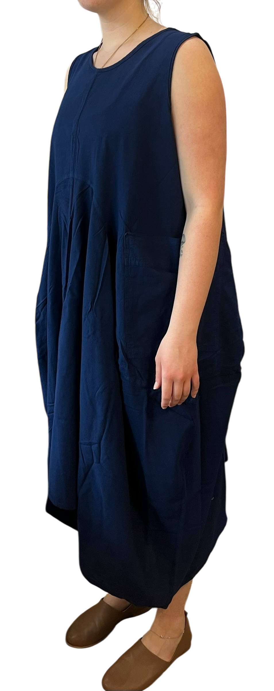 Navy Cobalt Cotton Parachute Dress with Pockets by Creative Design – Handmade ethical Dress from sariKNOTsari using upcycled silk. Designed in Canada for travel and slow fashion, loved from Toronto to LA to Sydney. Featuring Zsiska, Bryn Walker and Artisan Leather coats by Rejean Pepin, Pepin designs