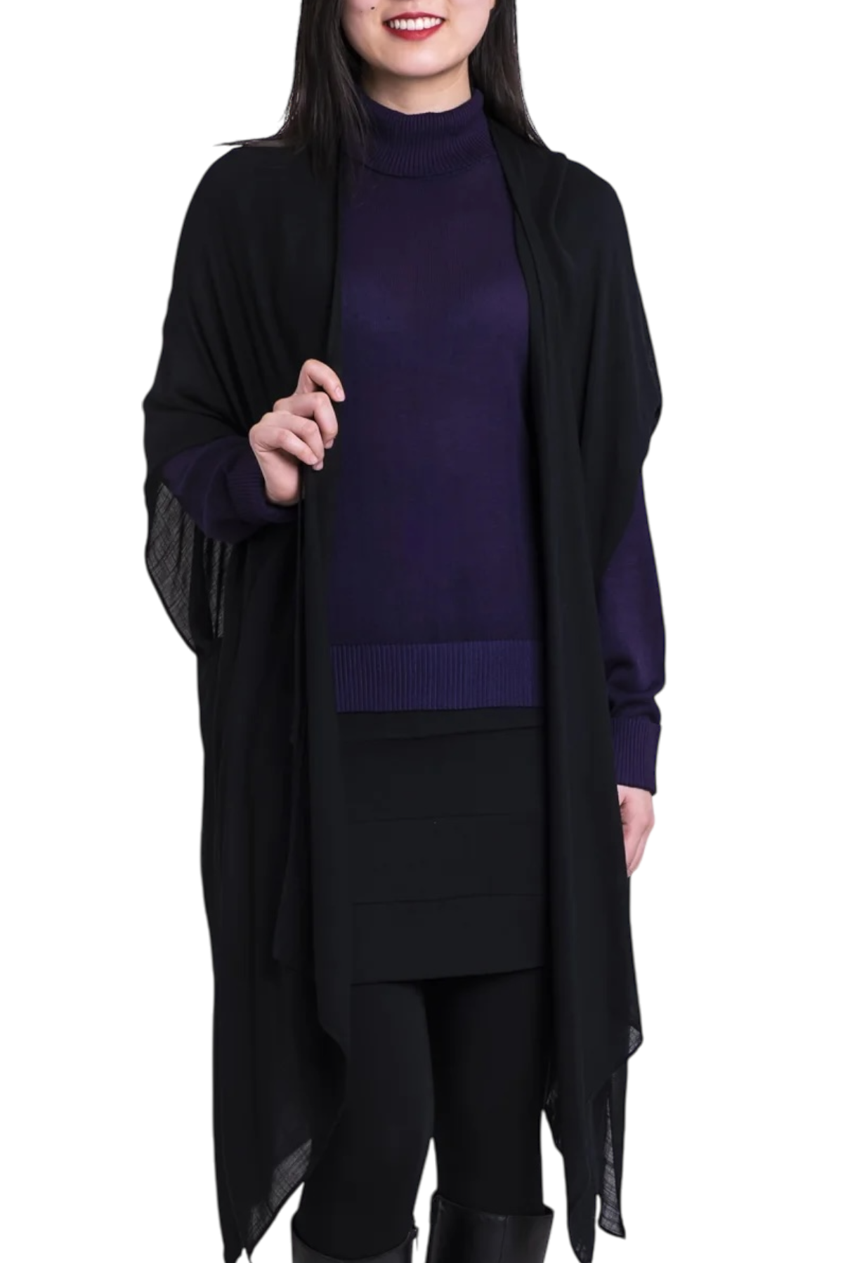 Darcy Black Lightweight Open Cardigan by Blue Sky Clothing Co – Handmade ethical Topper from sariKNOTsari using upcycled silk. Designed in Canada for travel and slow fashion, loved from Toronto to LA to Sydney.