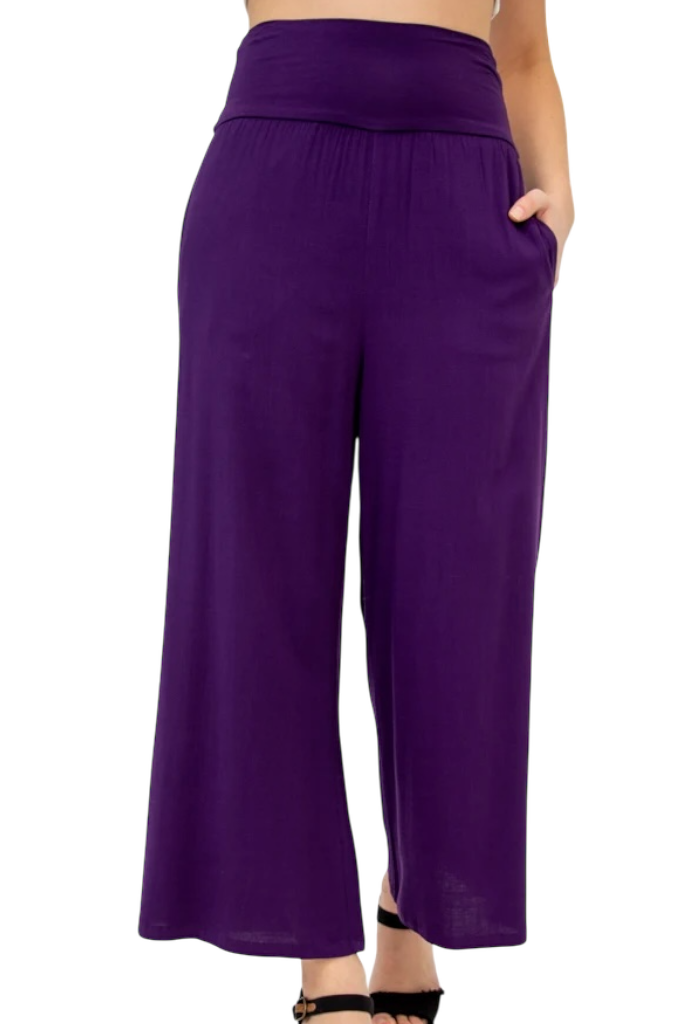 Aubergine Bamboo/Linen Landon Capri Pant by Blue Sky Clothing Co – Handmade ethical Capris from sariKNOTsari using upcycled silk. Designed in Canada for travel and slow fashion, loved from Toronto to LA to Sydney. Featuring Zsiska, Bryn Walker and Artisan Leather coats by Rejean Pepin, Pepin designs