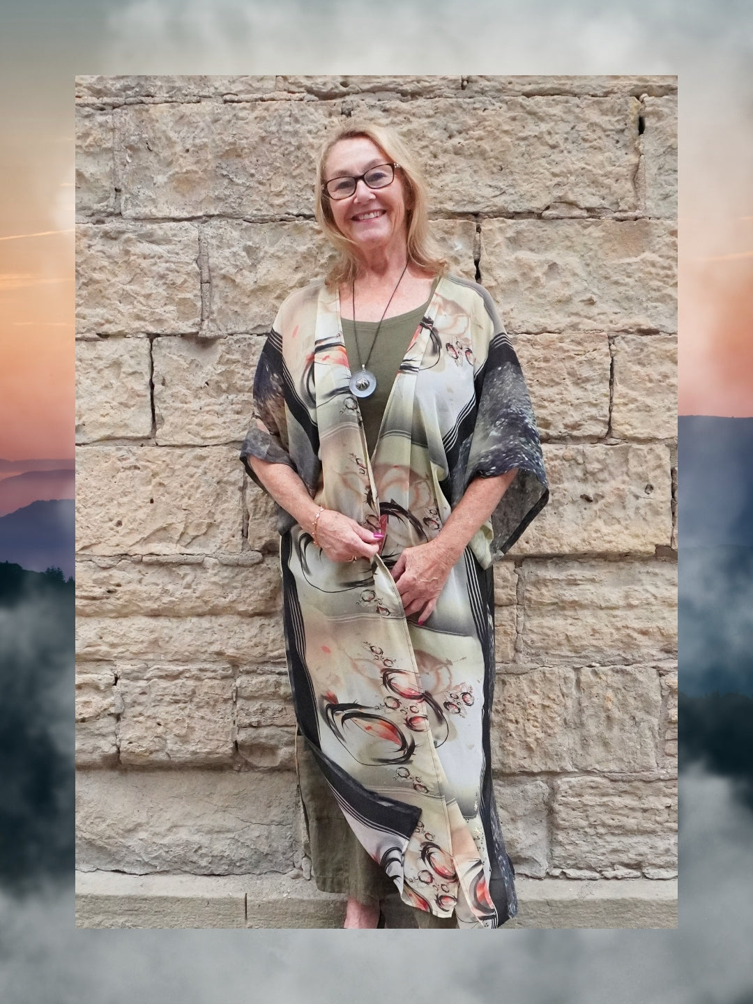 Releases Sunday at 8pm EST PRG9128 Sheer Wabi Sabi Pure Silk Kimono Sleeved Duster with Belt