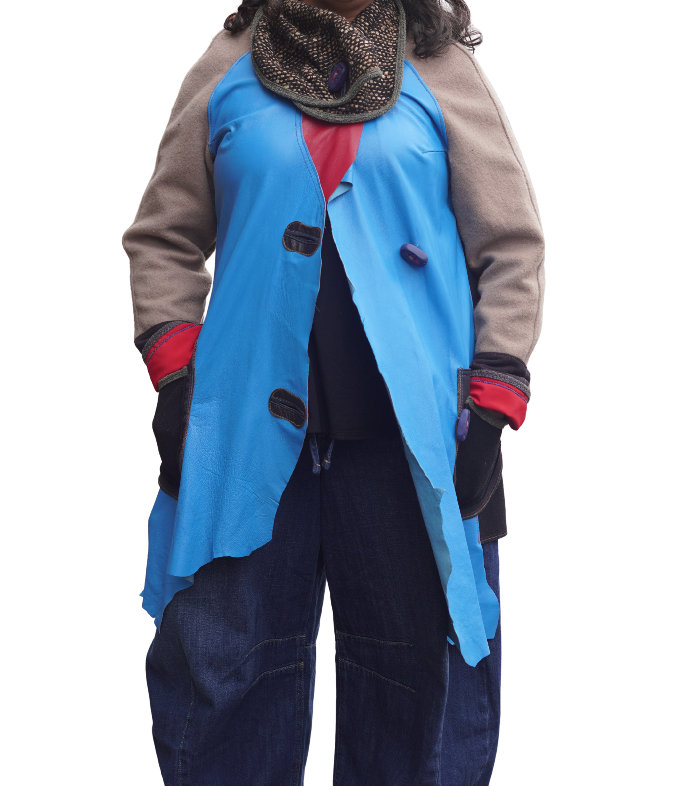 Soft Blue Leather 3/4 Lightweight Jacket with Wool and Performance Fabric by Pepin Designs