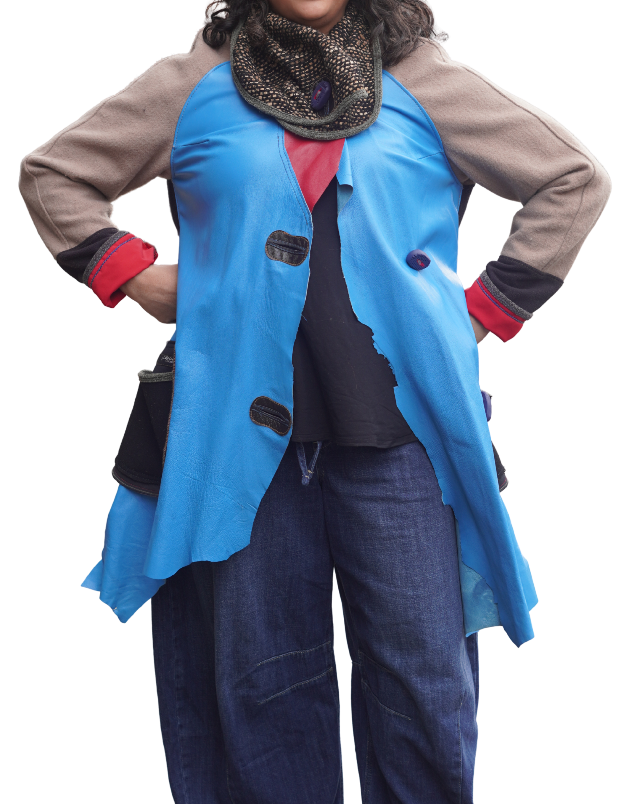 Soft Blue Leather 3/4 Lightweight Jacket with Wool and Performance Fabric by Pepin Designs