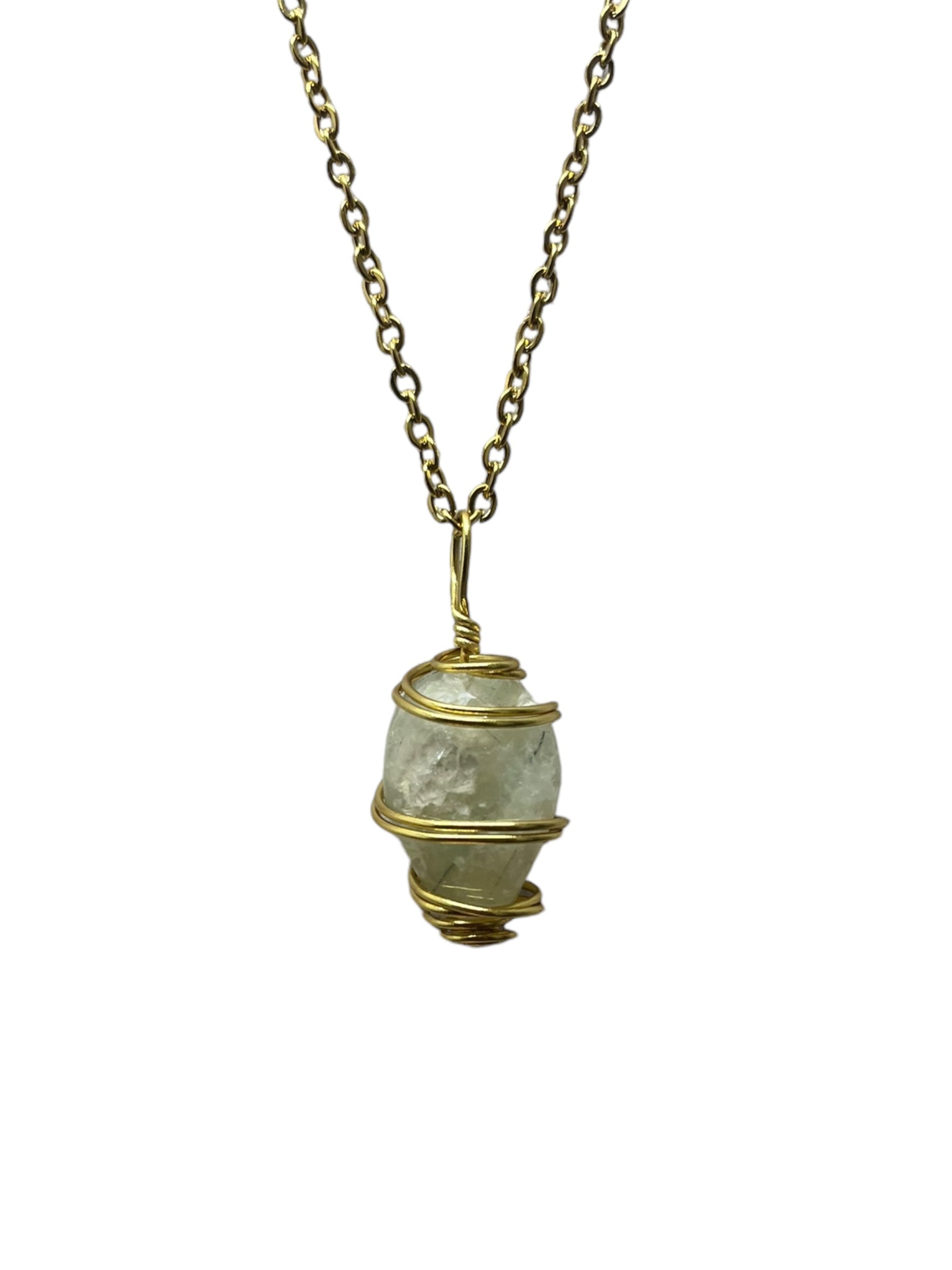 Prehnite Crystal Necklace - Gold