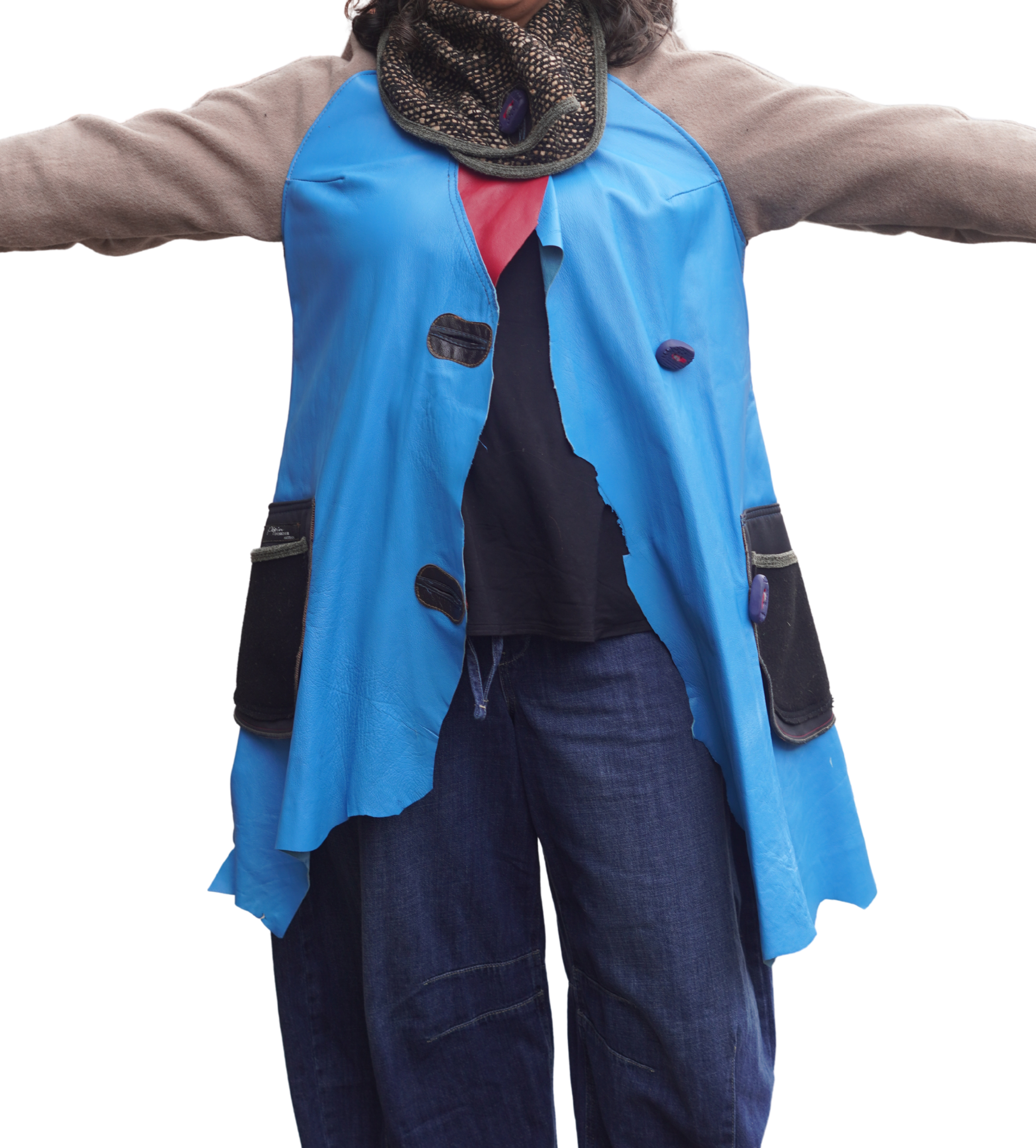 Soft Blue Leather 3/4 Lightweight Jacket with Wool and Performance Fabric by Pepin Designs