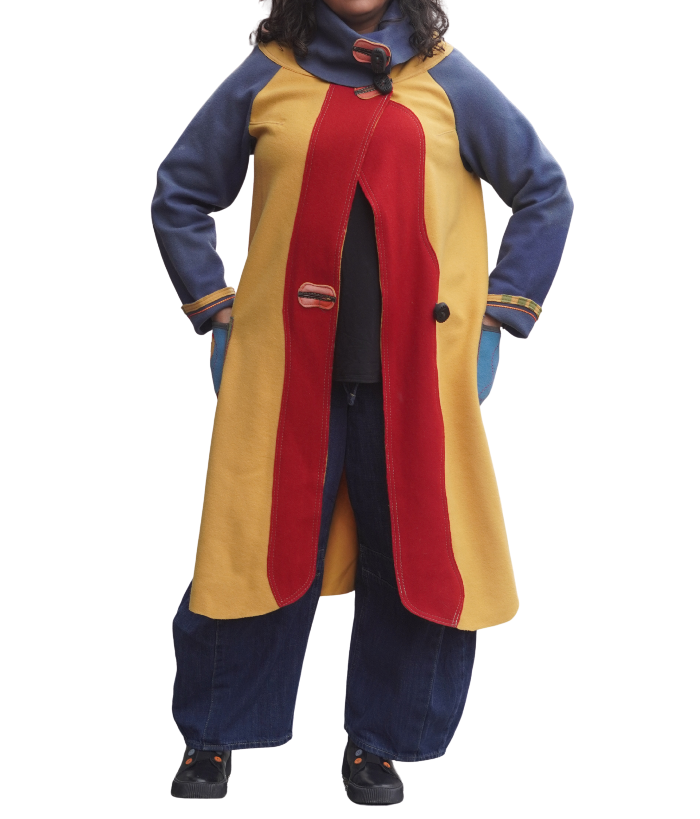 Red Yellow and Blue Boiled Wool 3/4 Length Lightweight Coat by Pepin Designs