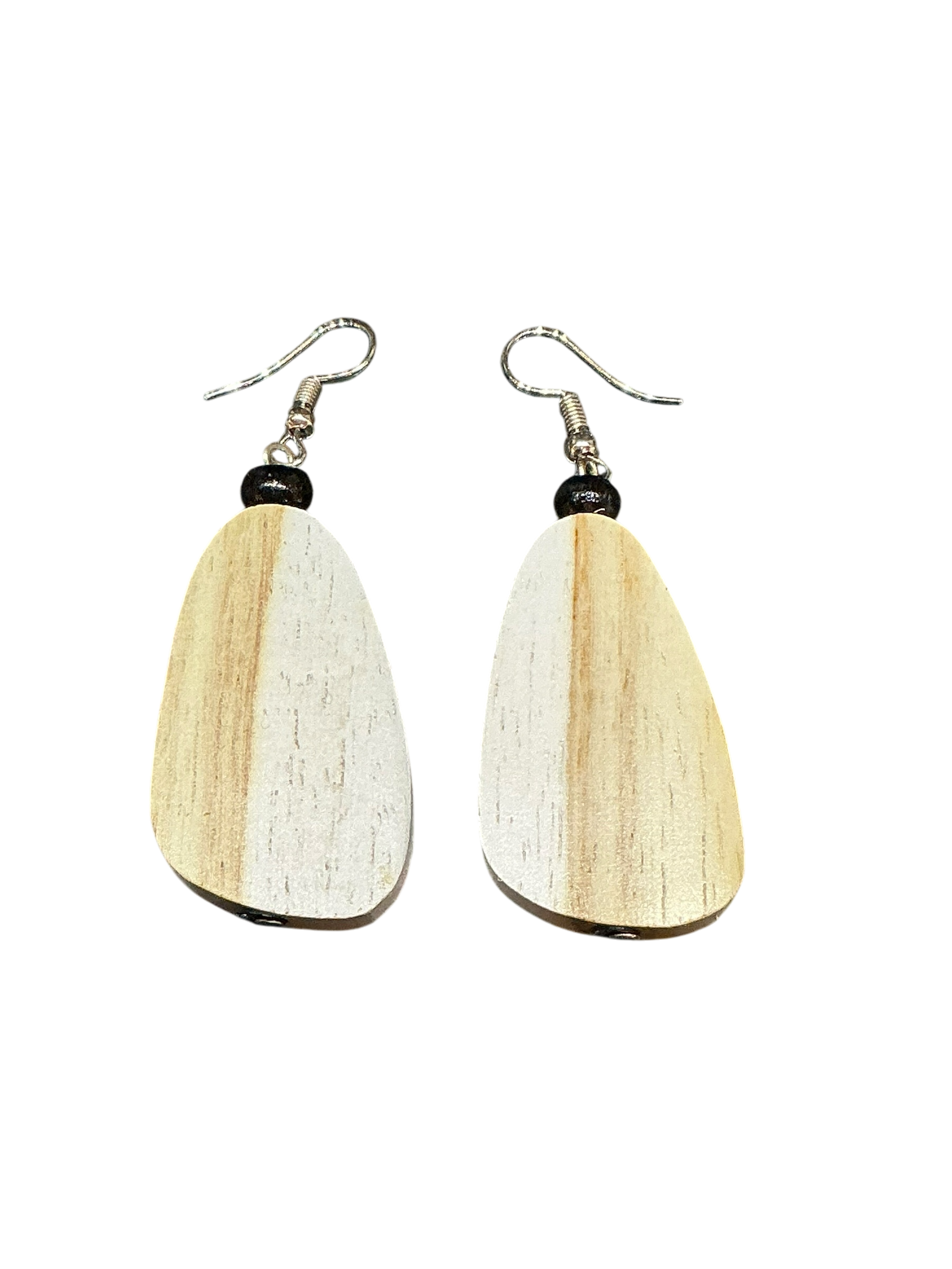 White Oblong Wooden Earrings by Suzie Blue – Handmade ethical Earrings from sariKNOTsari using upcycled silk. Designed in Canada for travel and slow fashion, loved from Toronto to LA to Sydney.