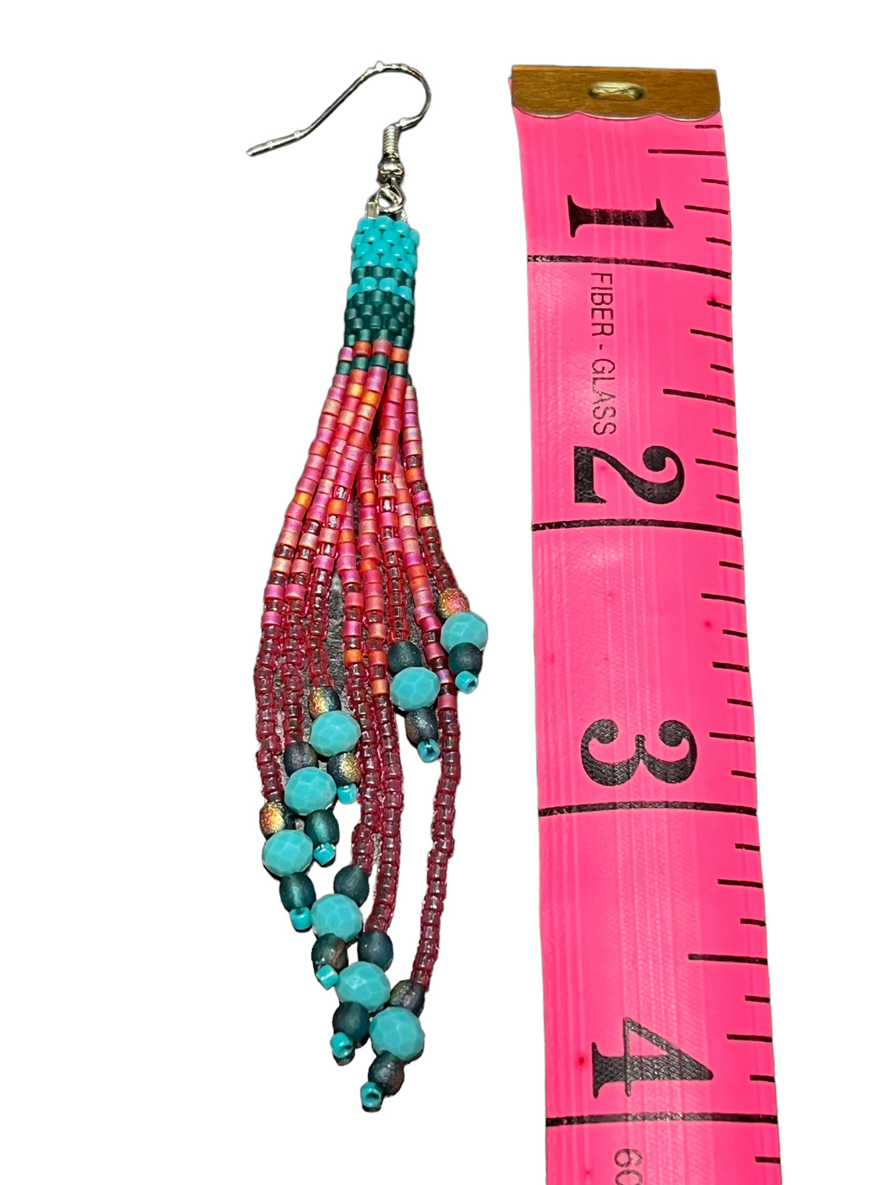 Tropics Mini Beaded Tassel Earrings by Beading Stardust – Handmade ethical from sariKNOTsari using upcycled silk. Designed in Canada for travel and slow fashion, loved from Toronto to LA to Sydney. Featuring Zsiska, Bryn Walker and Artisan Leather coats by Rejean Pepin, Pepin designs