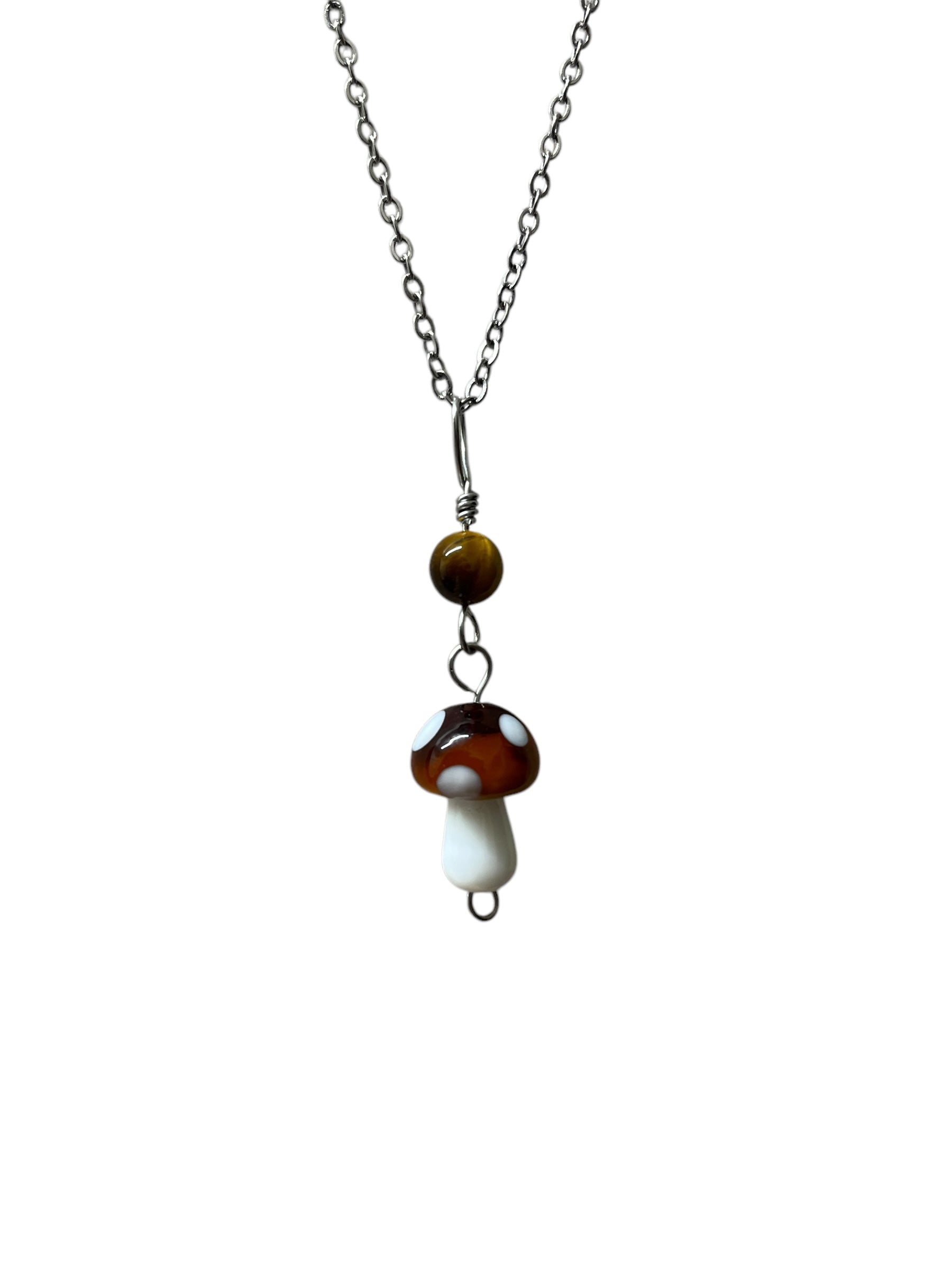 Tiger Eye Shroom Charm Necklace - Silver