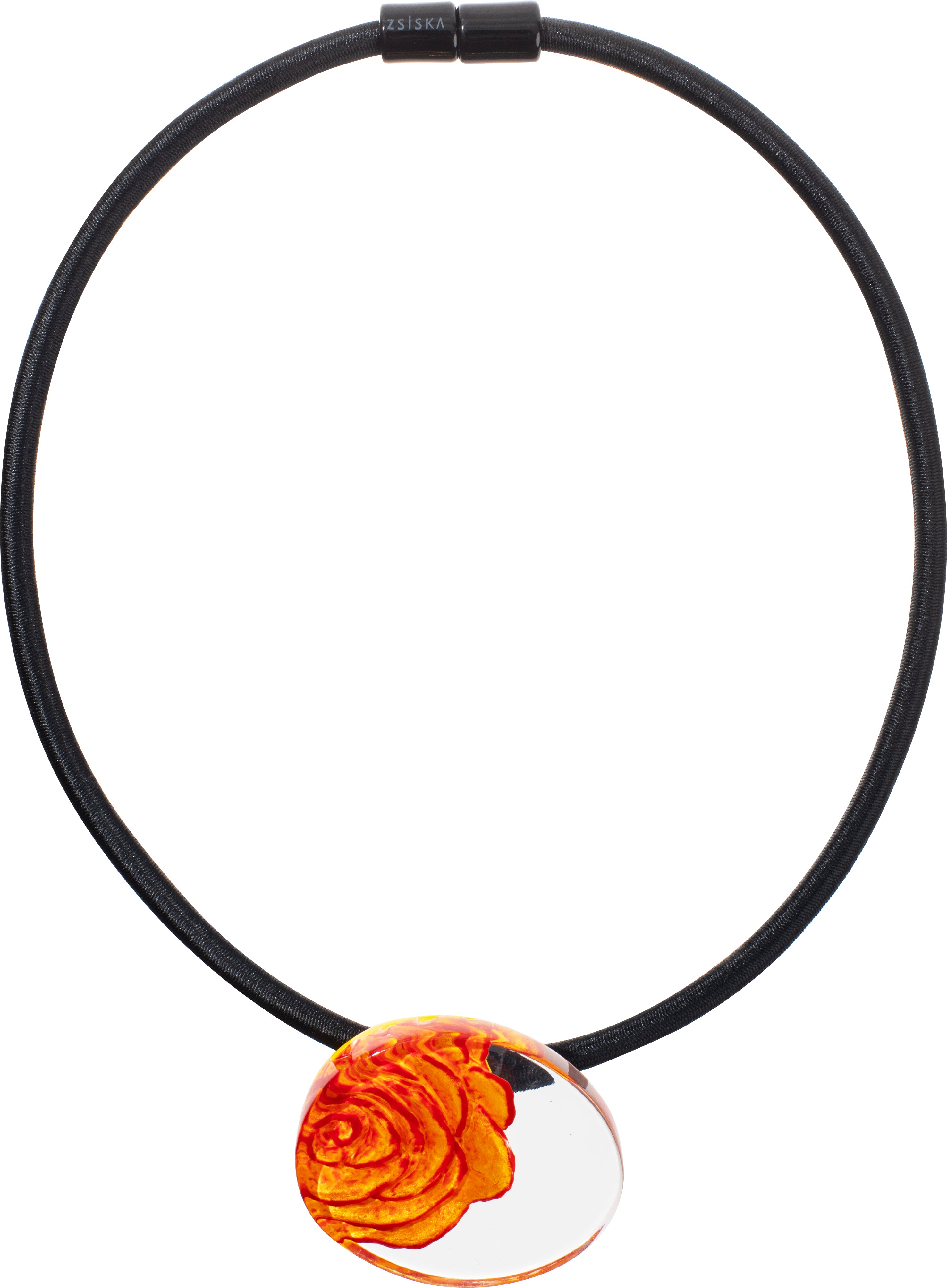 Orange Rosette 1 Bead Necklace with Magnetic Closure by Zsiska – Handmade ethical Necklace from sariKNOTsari using upcycled silk. Designed in Canada for travel and slow fashion, loved from Toronto to LA to Sydney.