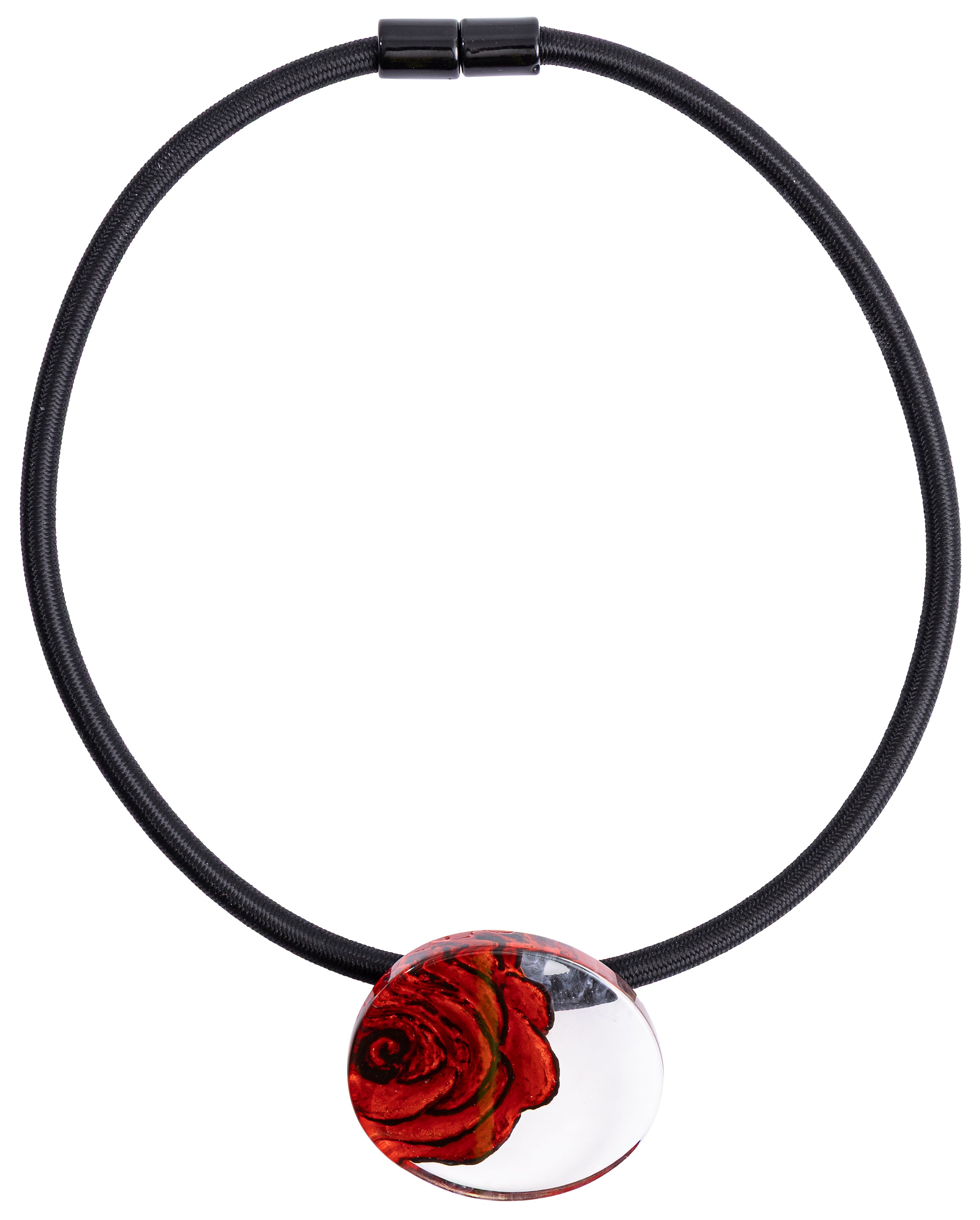 Red Rosette 1 Bead Necklace with Magnetic Closure by Zsiska – Handmade ethical Necklace from sariKNOTsari using upcycled silk. Designed in Canada for travel and slow fashion, loved from Toronto to LA to Sydney.