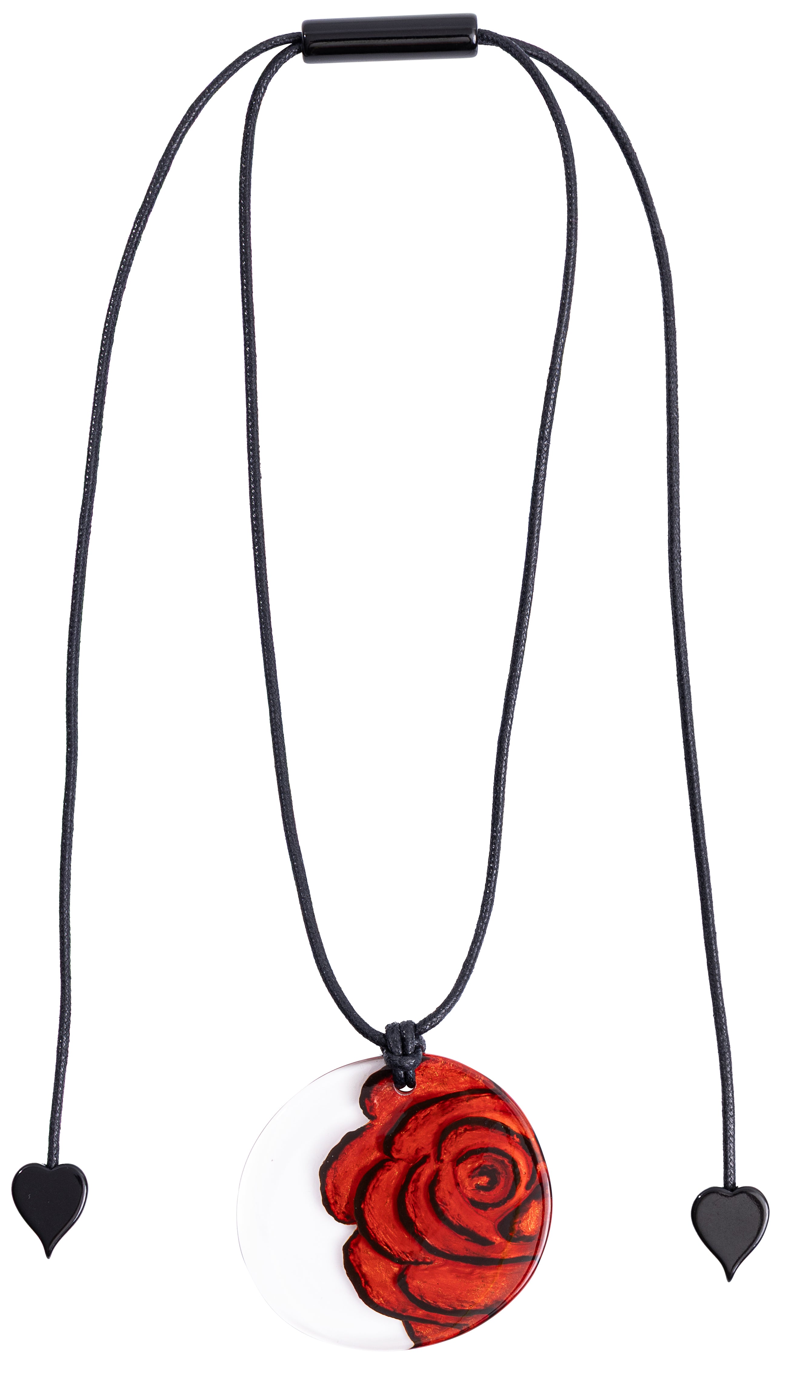 Red Rosette 1 Bead Pendant with Adjustable Cord Necklace by Zsiska – Handmade ethical Necklace from sariKNOTsari using upcycled silk. Designed in Canada for travel and slow fashion, loved from Toronto to LA to Sydney.