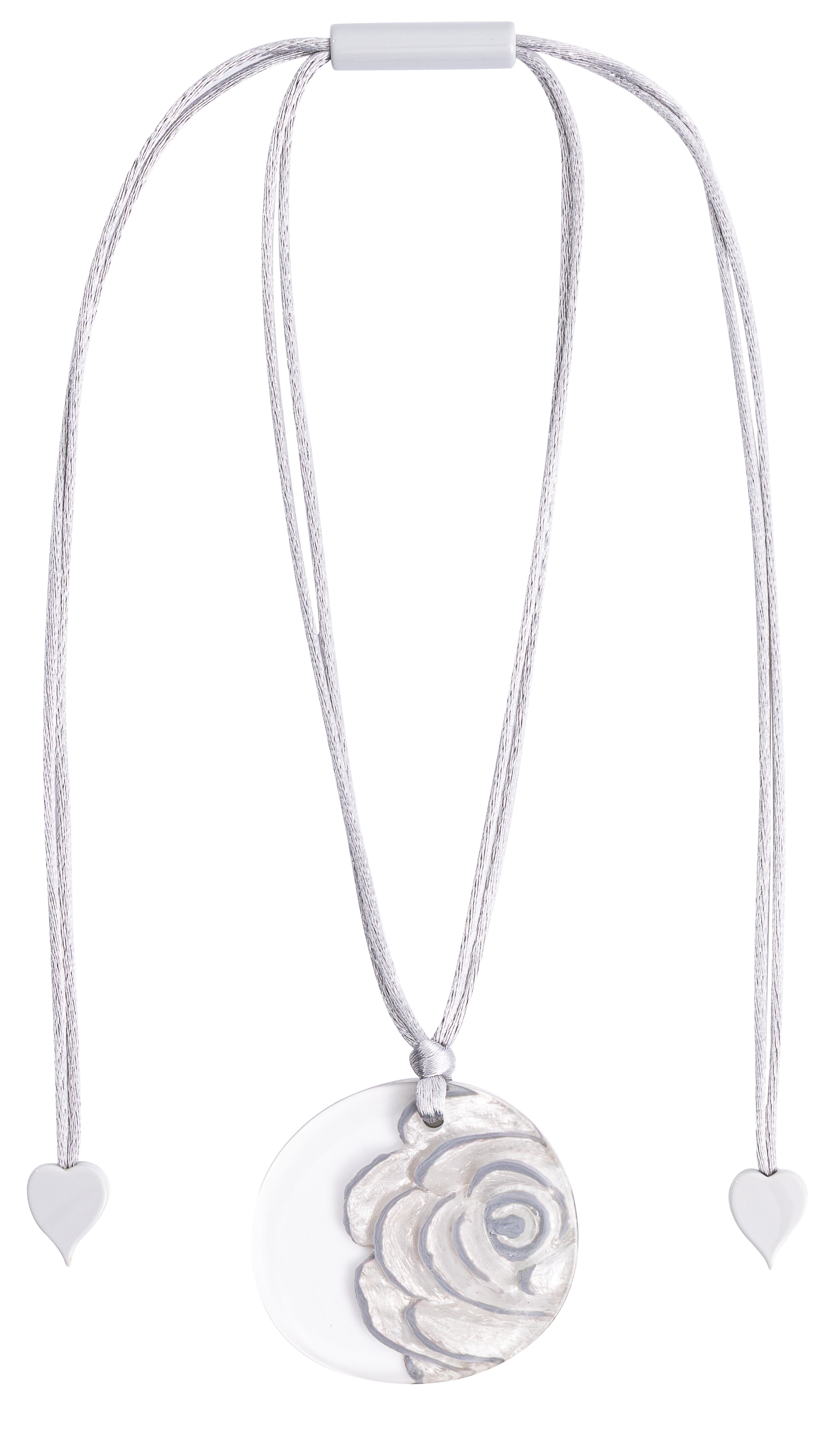 Silver Rosette 1 Bead Pendant with Adjustable Cord Necklace by Zsiska – Handmade ethical Necklace from sariKNOTsari using upcycled silk. Designed in Canada for travel and slow fashion, loved from Toronto to LA to Sydney.