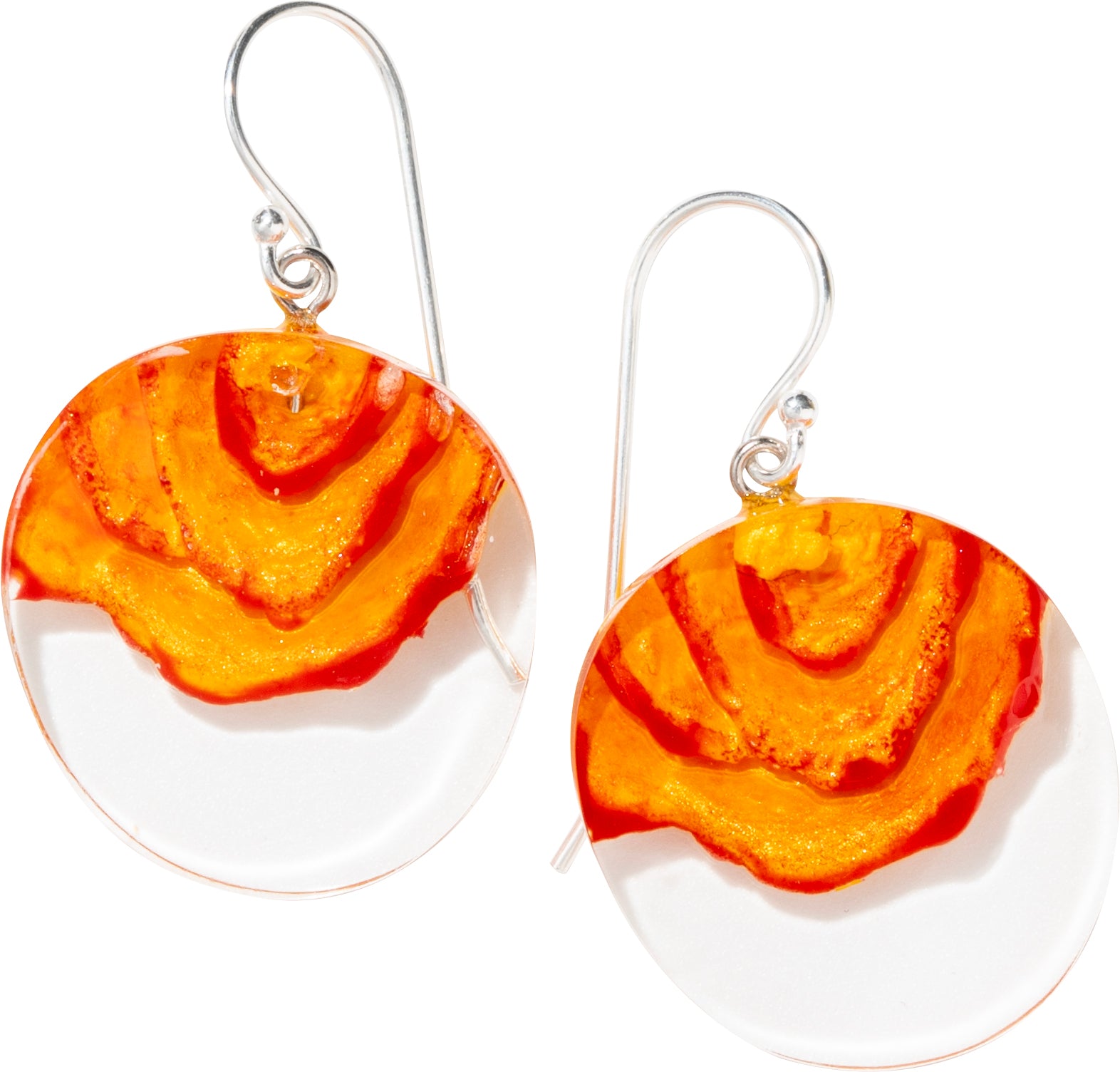 Orange Rosette Earrings- Short Hook by Zsiska – Handmade ethical Earrings from sariKNOTsari using upcycled silk. Designed in Canada for travel and slow fashion, loved from Toronto to LA to Sydney.
