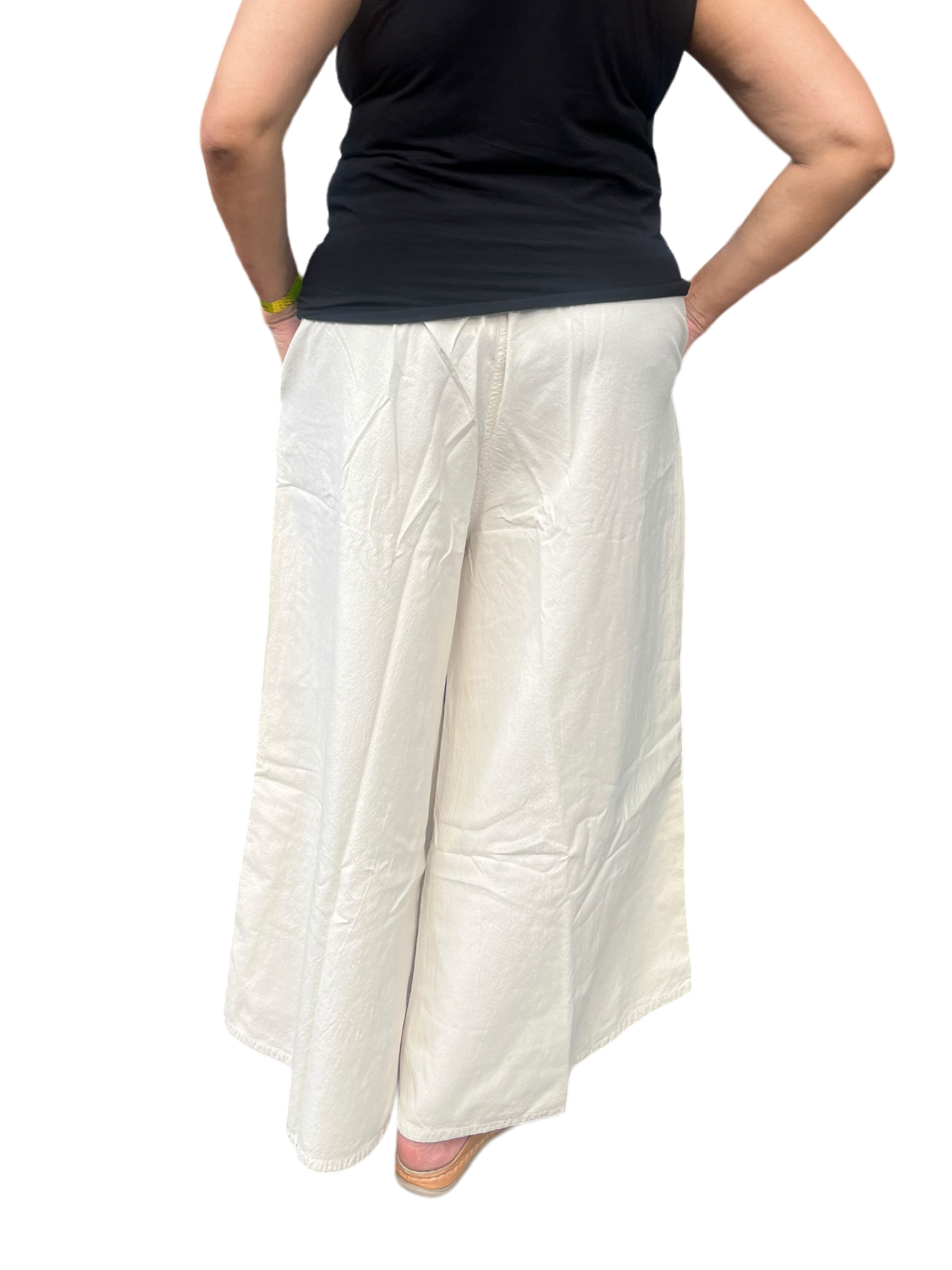 Cream Cotton Palazzo Pants by Creative Design – Handmade ethical Pants/Skirt from sariKNOTsari using upcycled silk. Designed in Canada for travel and slow fashion, loved from Toronto to LA to Sydney. Featuring Zsiska, Bryn Walker and Artisan Leather coats by Rejean Pepin, Pepin designs