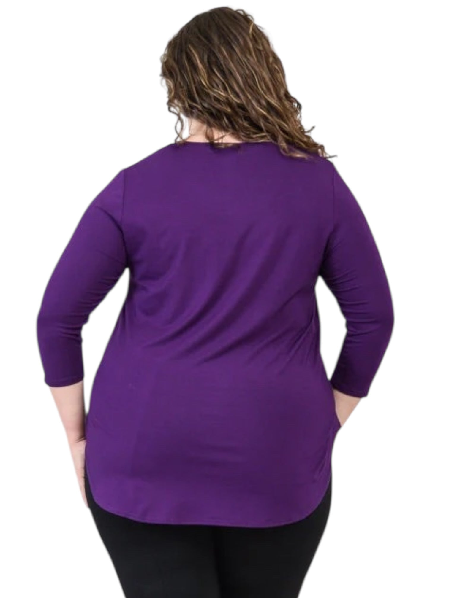 Jazz 3/4 Sleeve Purple Bamboo Top by Blue Sky Clothing Co – Handmade ethical Longer Sleeve Top from sariKNOTsari using upcycled silk. Designed in Canada for travel and slow fashion, loved from Toronto to LA to Sydney.