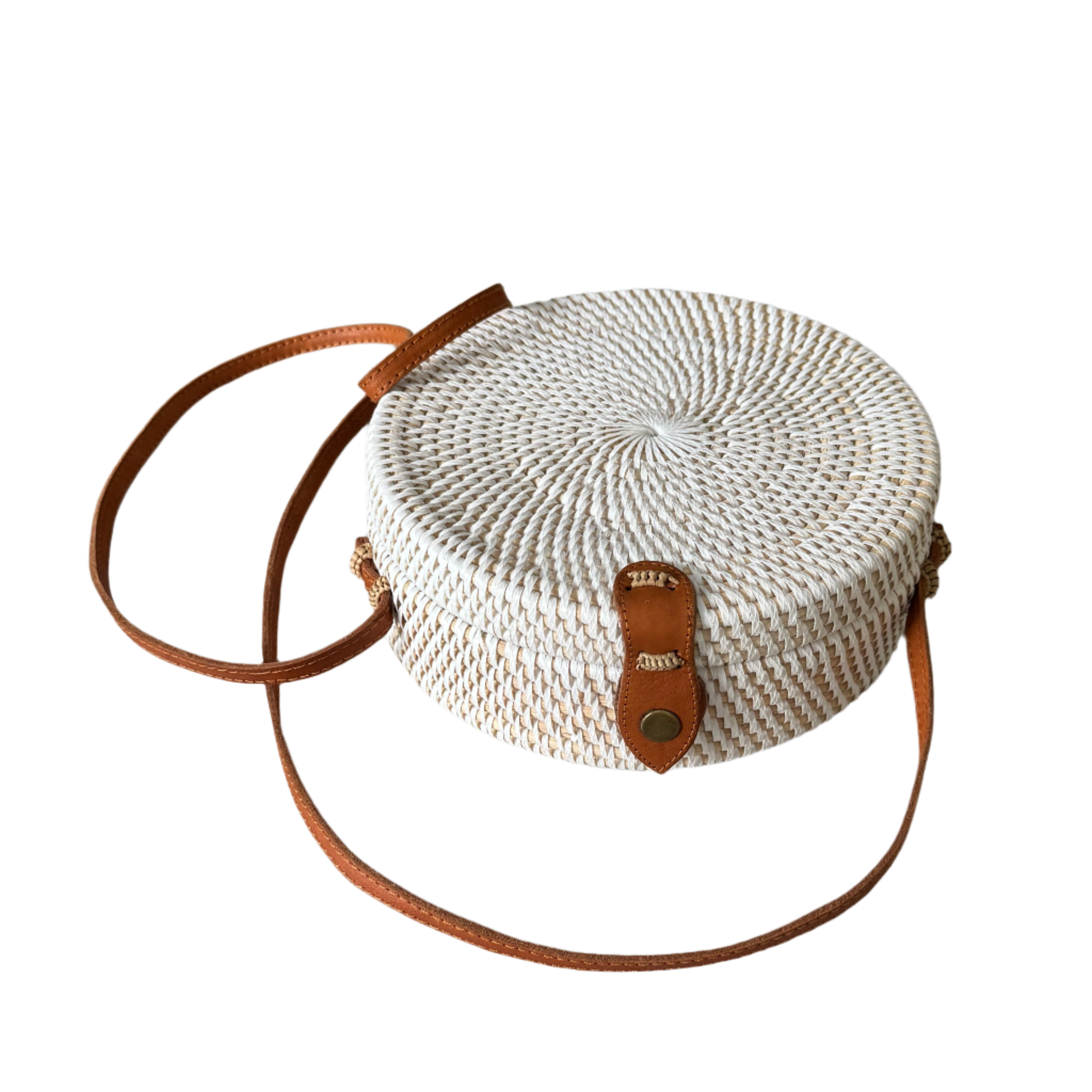 White Round Rattan Purse