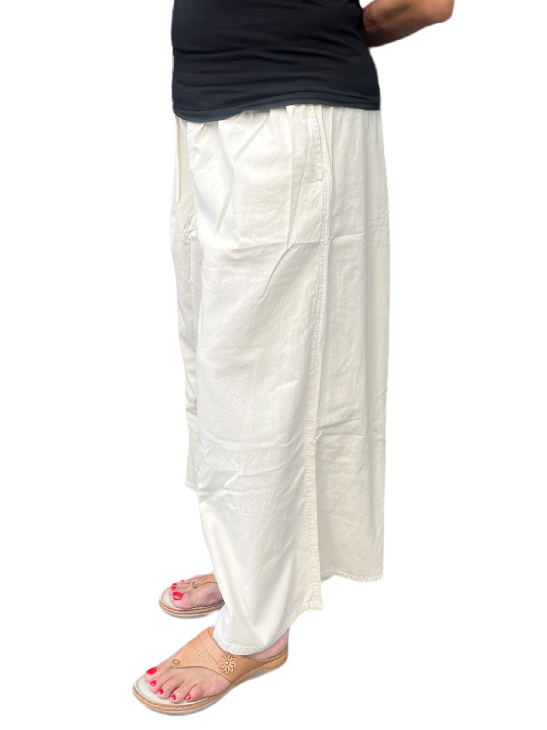 Cream Cotton Palazzo Pants by Creative Design – Handmade ethical Pants/Skirt from sariKNOTsari using upcycled silk. Designed in Canada for travel and slow fashion, loved from Toronto to LA to Sydney. Featuring Zsiska, Bryn Walker and Artisan Leather coats by Rejean Pepin, Pepin designs