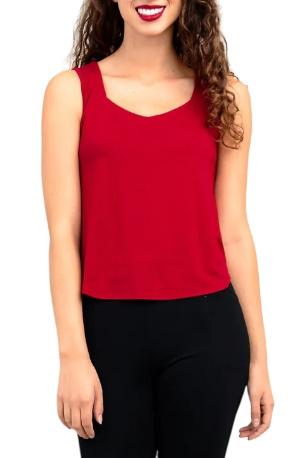 Lipstick Red Bamboo Ritzy Tank by Blue Sky Clothing Co – Handmade ethical Tank Top from sariKNOTsari using upcycled silk. Designed in Canada for travel and slow fashion, loved from Toronto to LA to Sydney.