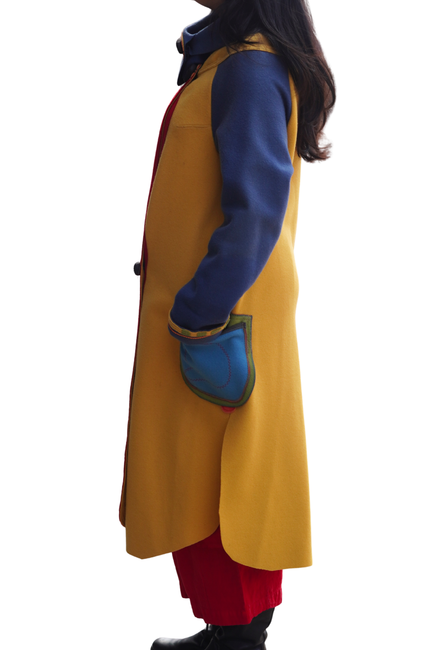 Red Yellow and Blue Boiled Wool 3/4 Length Lightweight Coat by Pepin Designs