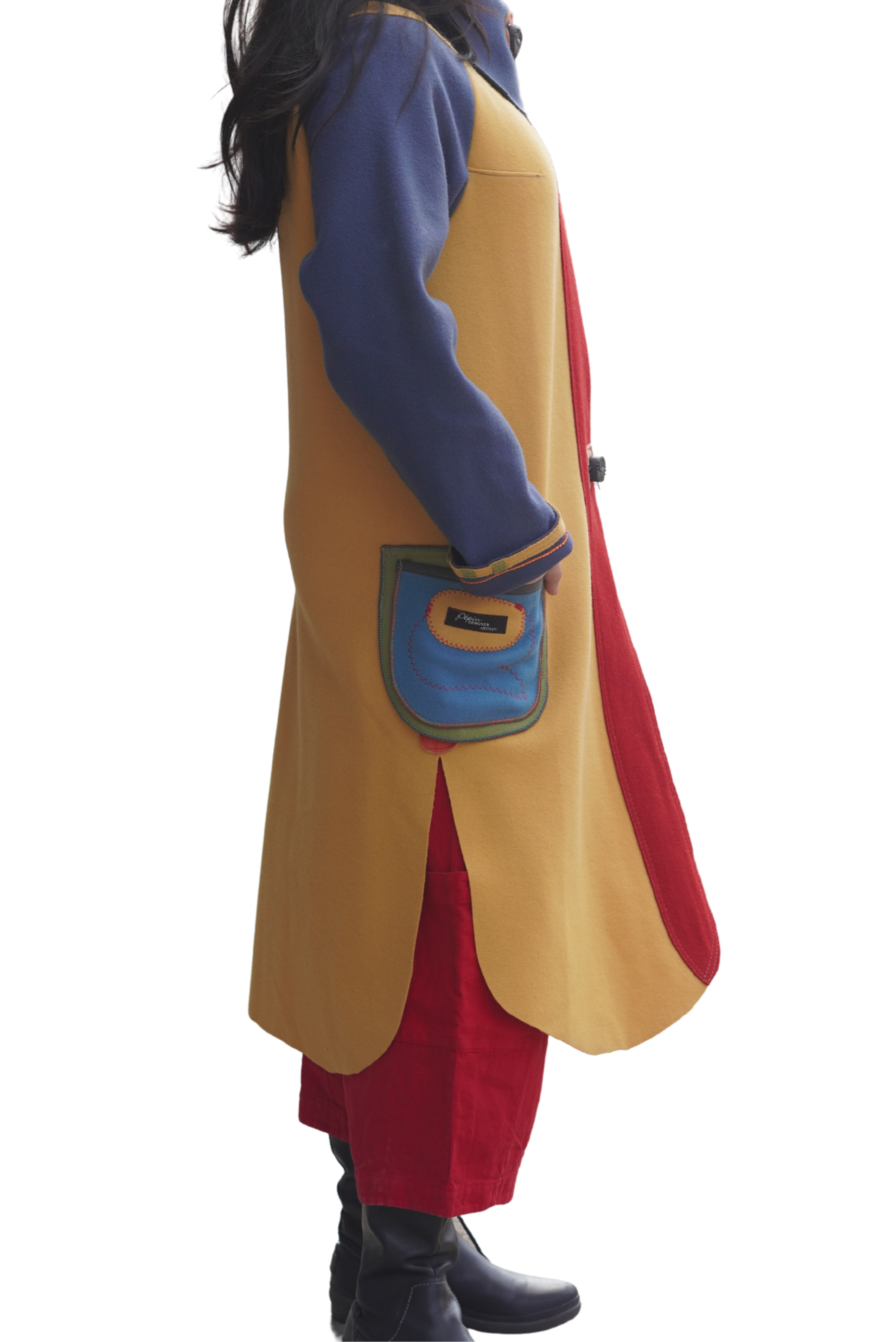 Red Yellow and Blue Boiled Wool 3/4 Length Lightweight Coat by Pepin Designs