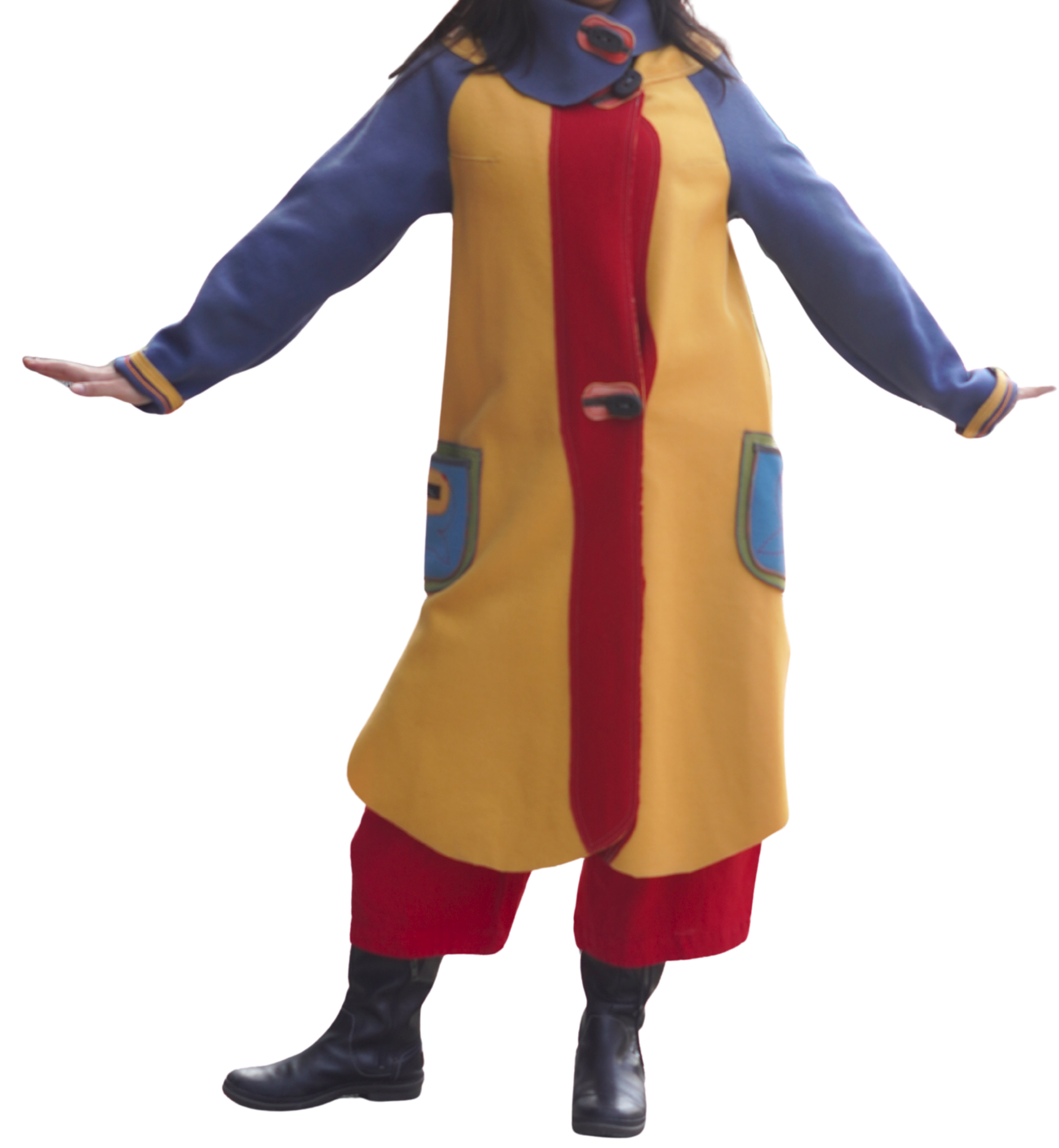 Red Yellow and Blue Boiled Wool 3/4 Length Lightweight Coat by Pepin Designs