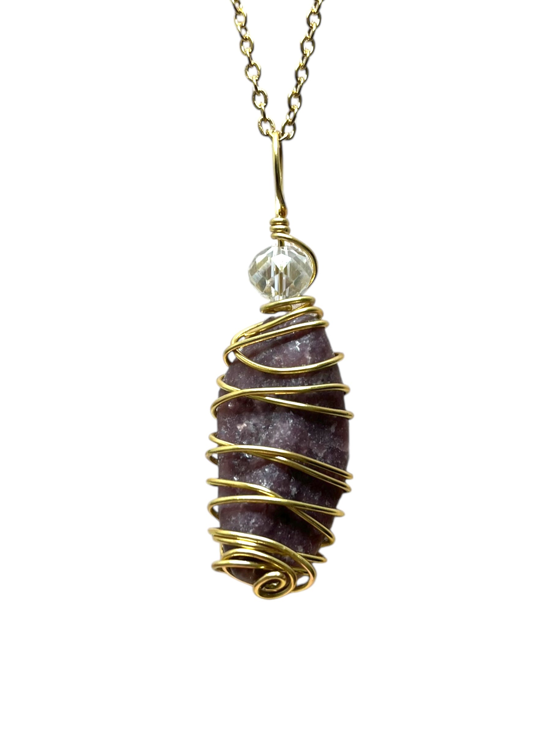 Lepidolite Crystal Necklace - Gold