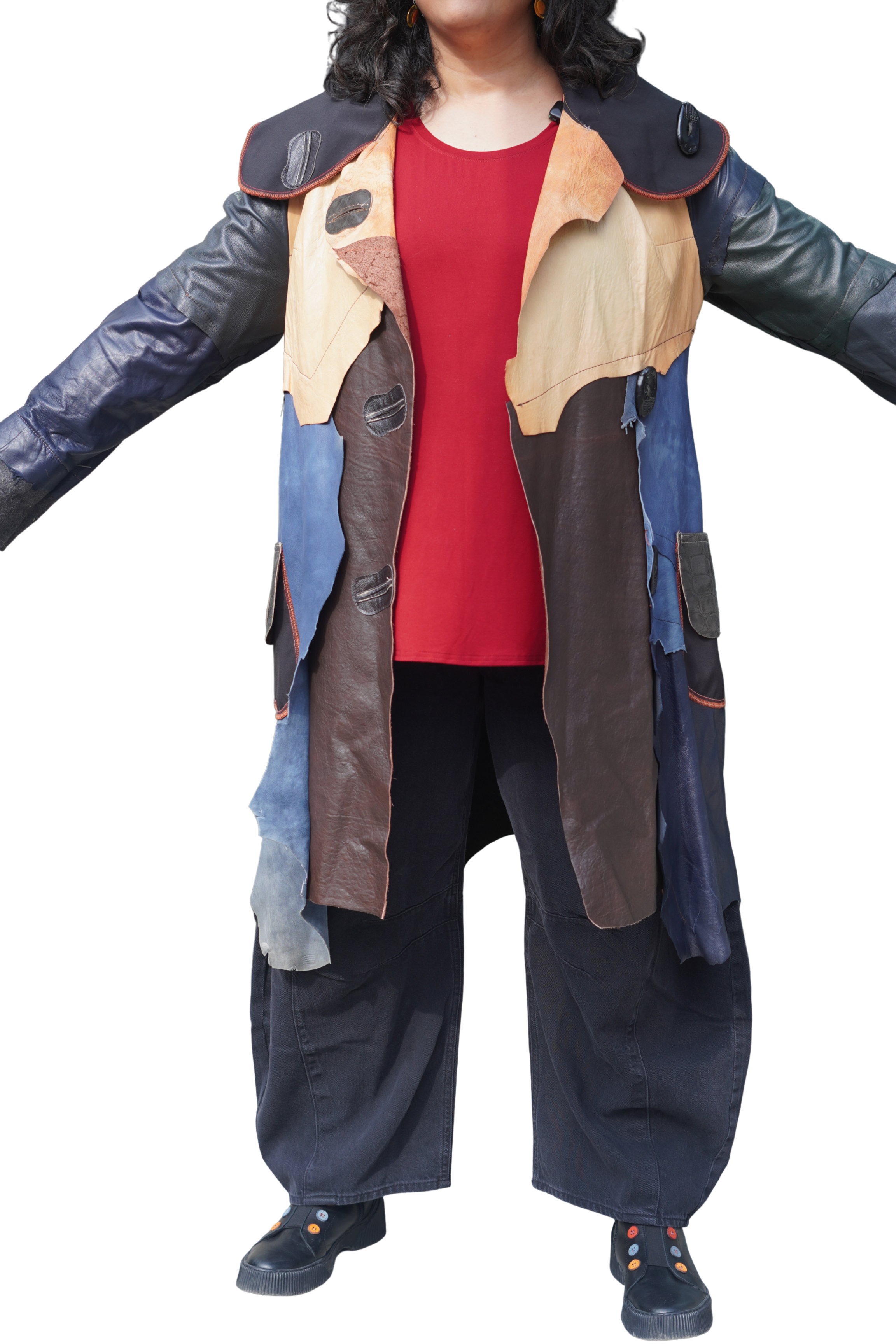 Multi-Colour Leather 7/8 Coat with Asymmetrical Hem by Pepin Designs #13