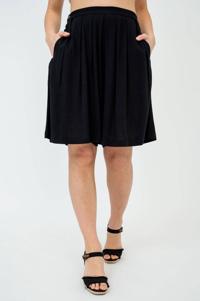 Black Velma Bamboo/Linen Shorts by Blue Sky Clothing Co – Handmade ethical Shorts from sariKNOTsari using upcycled silk. Designed in Canada for travel and slow fashion, loved from Toronto to LA to Sydney.