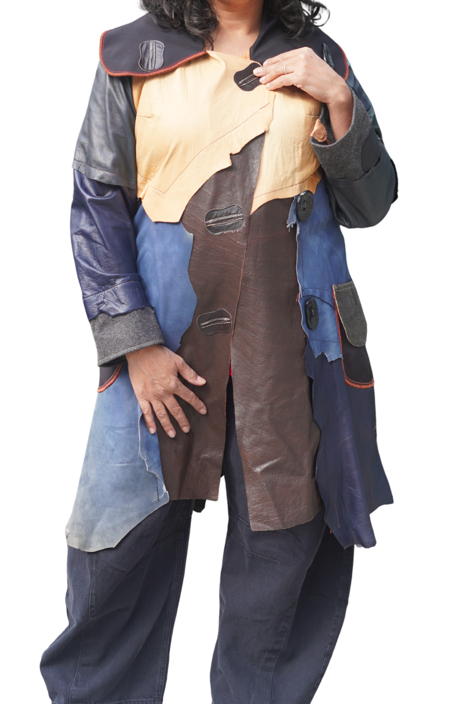 Multi-Colour Leather 7/8 Coat with Asymmetrical Hem by Pepin Designs #13