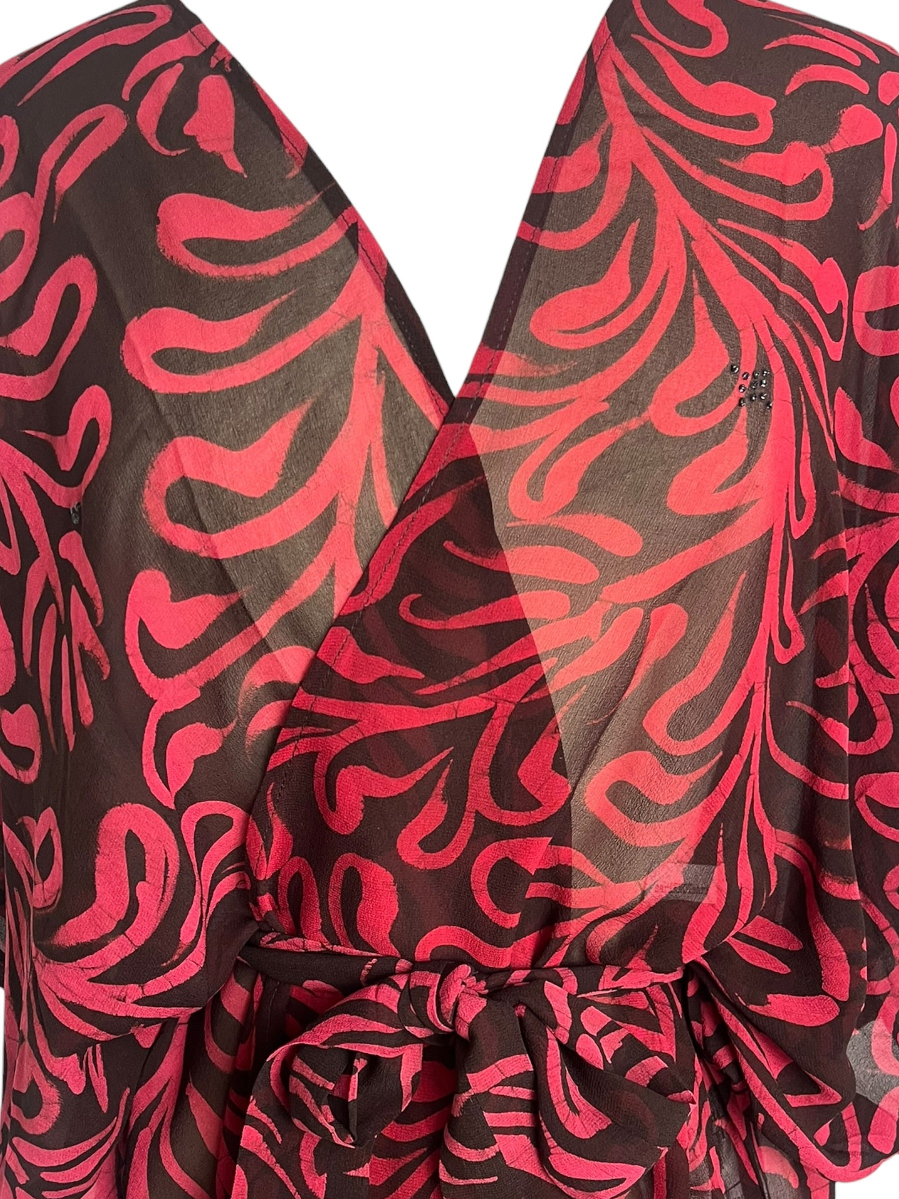 PRG8869 Sheer Avatar Long Pure Silk Kimono Sleeved Duster with Belt