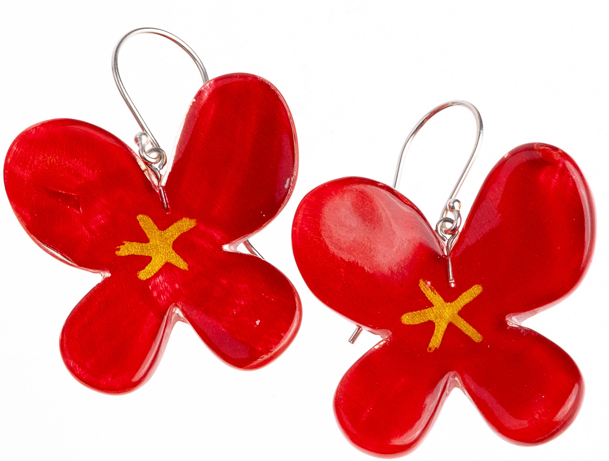 Red Hana Earrings - Short Hook by Zsiska – Handmade ethical Earrings from sariKNOTsari using upcycled silk. Designed in Canada for travel and slow fashion, loved from Toronto to LA to Sydney.