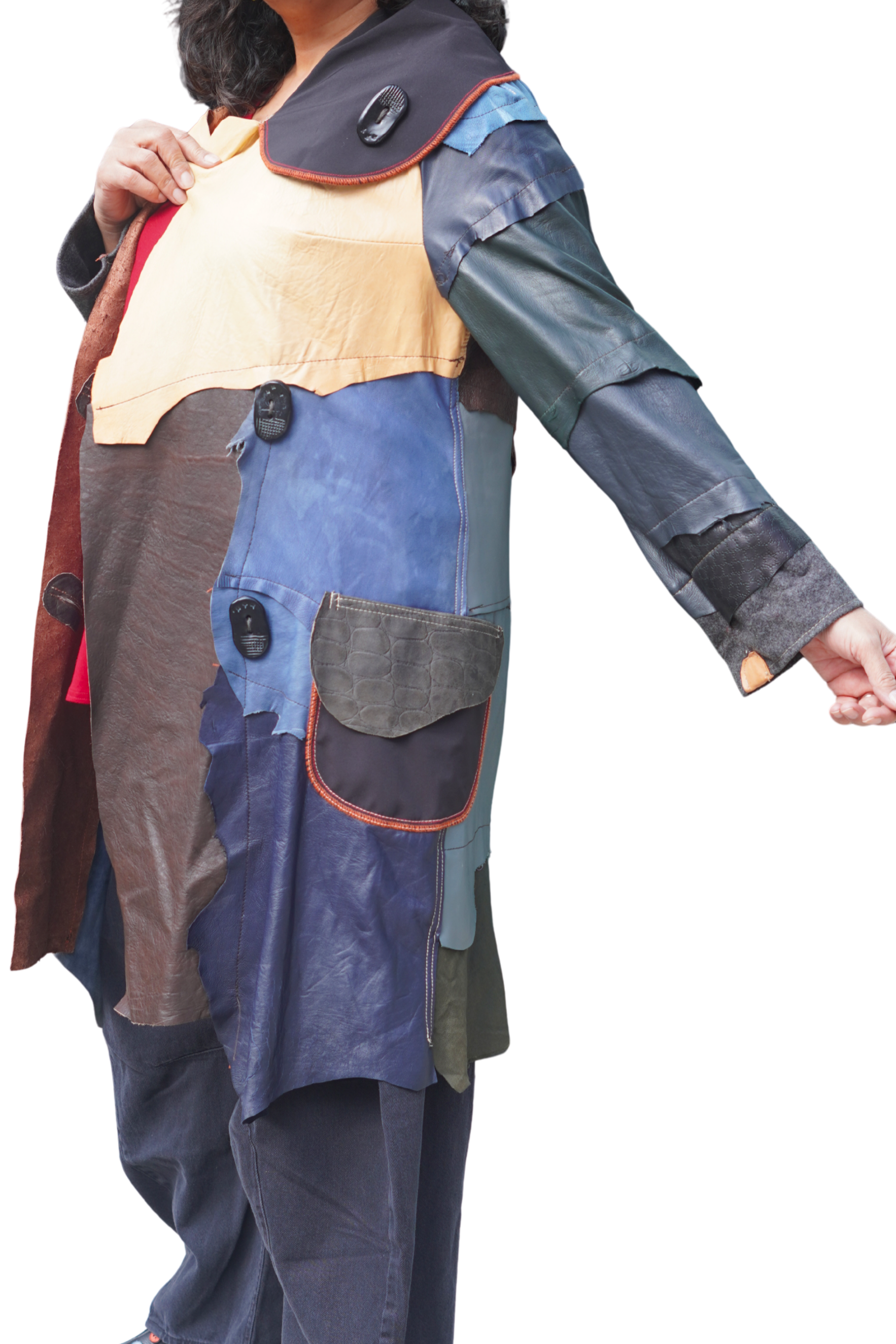 Multi-Colour Leather 7/8 Coat with Asymmetrical Hem by Pepin Designs #13