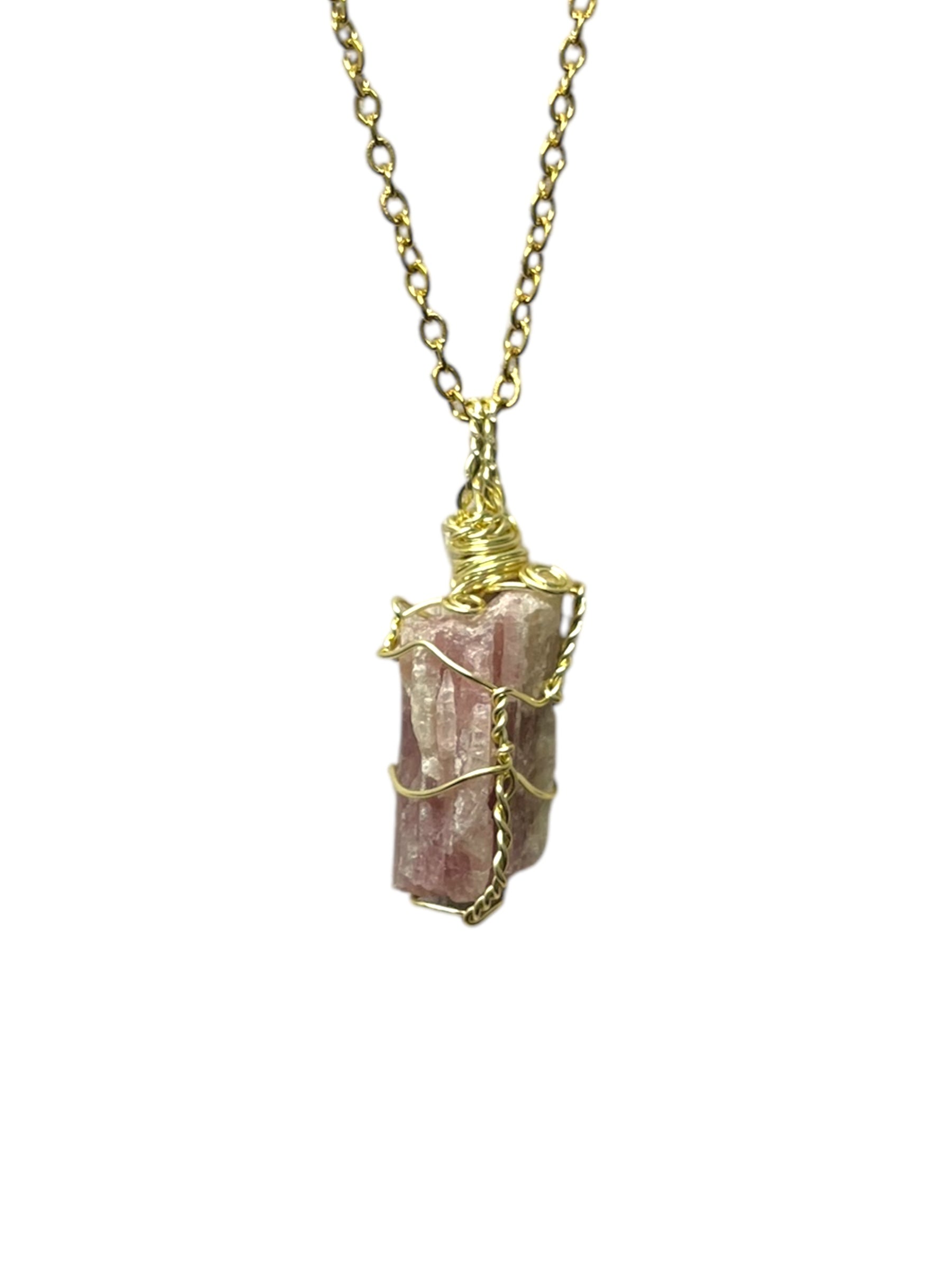 Pink Tourmaline Crystal Necklace - Gold