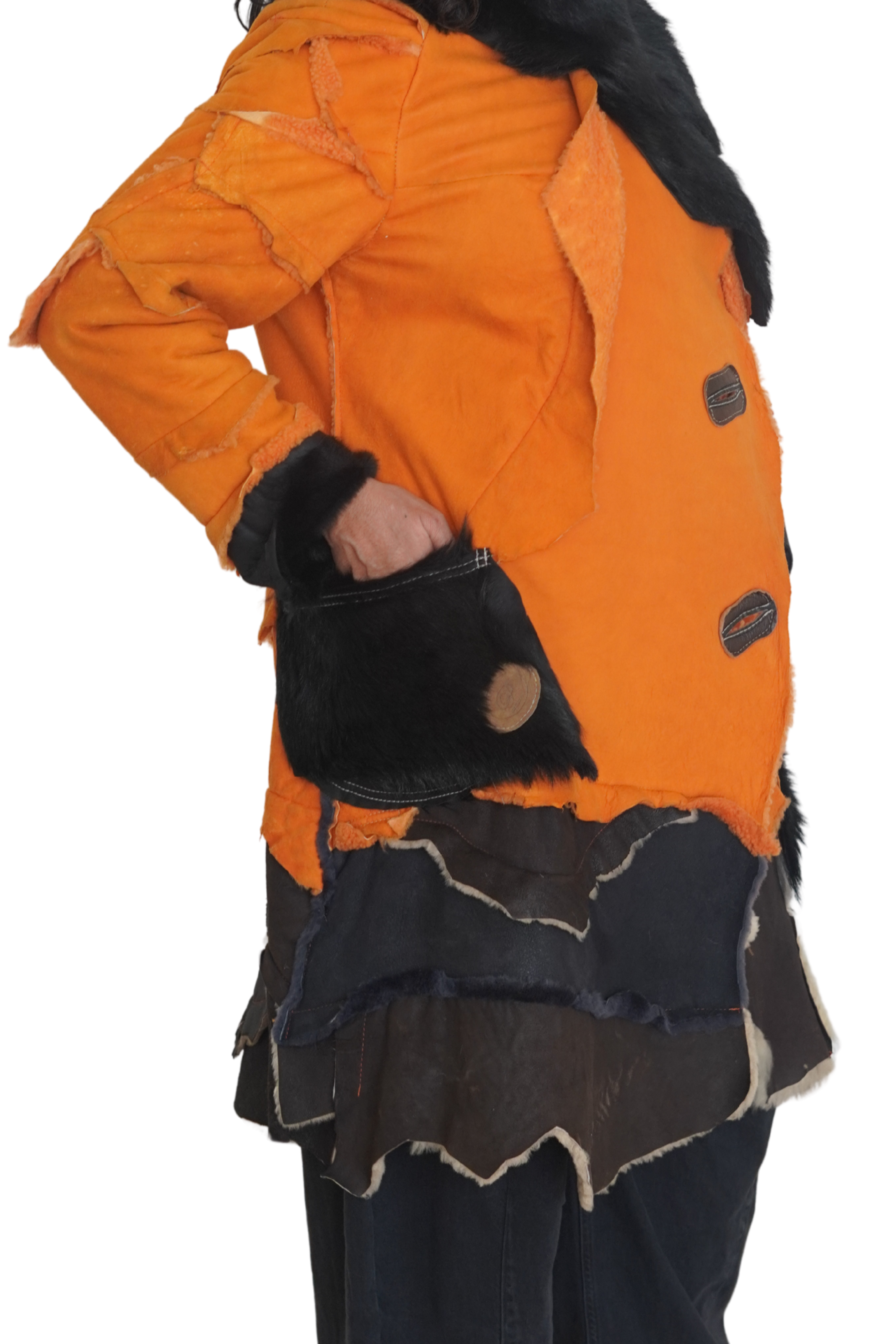 Orange, Brown & Charcoal Shearling Coat by Pepin Designs #12